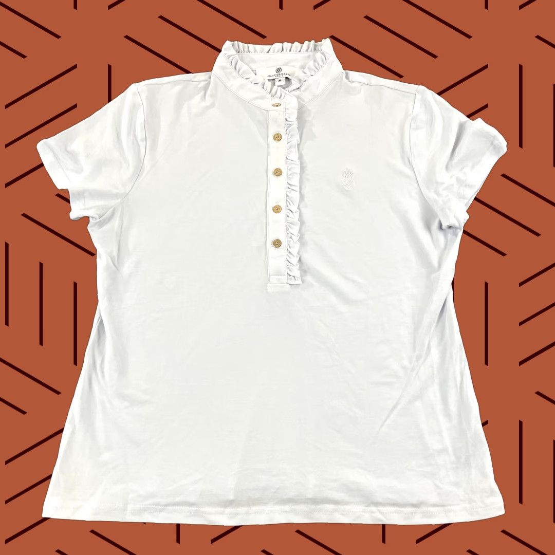 Vintage JEAN-PIERRE KLIFA Shirt Womens XL Grayish White Ruffled Wellington Polo S/S Size XL / US 12-14 / IT 48-50 - 1 Thumbnail