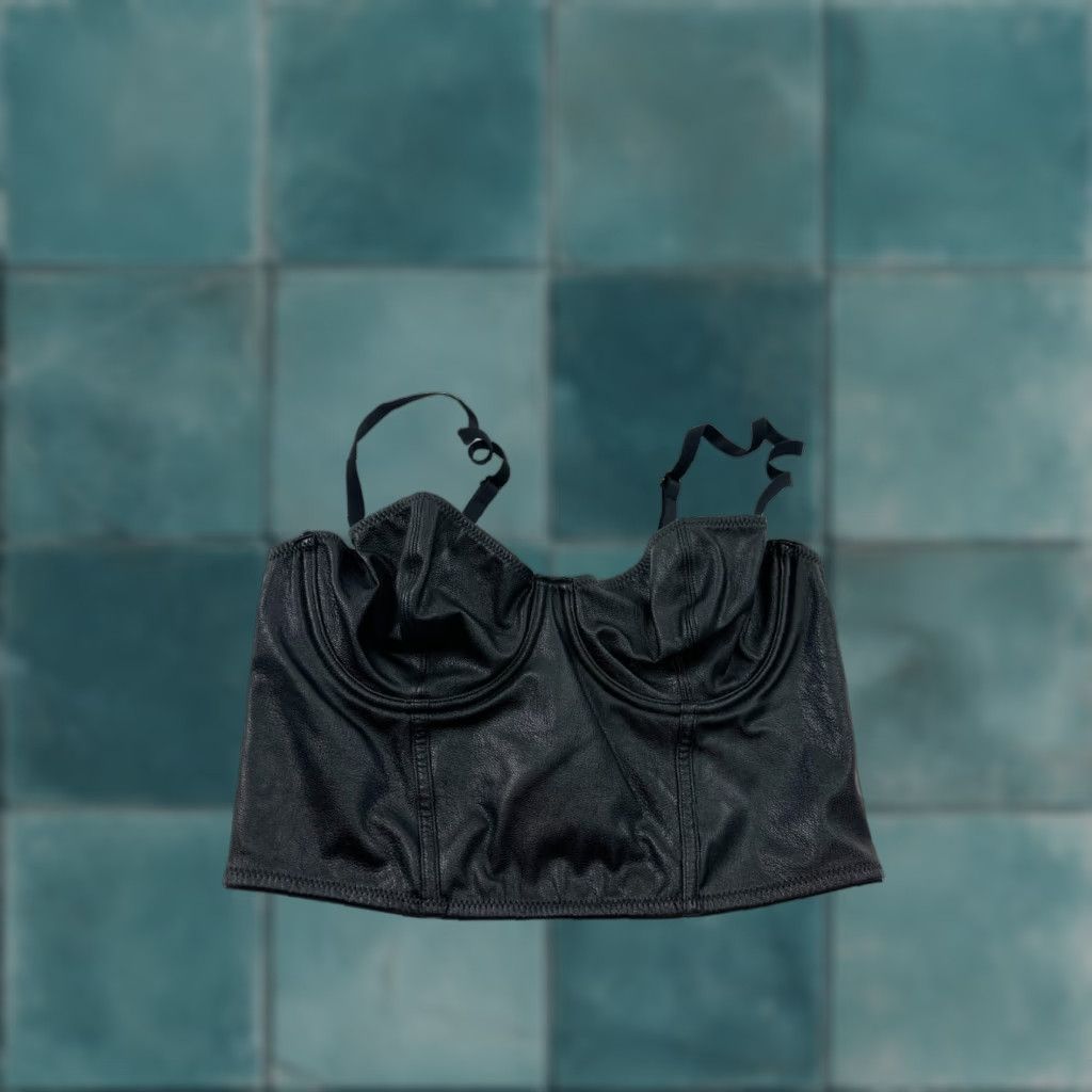 Vintage INC International Concepts Intimates Bustier Womens Medium Black Faux Leather Corset Top Wireless Adjustable Hook & Eye Classic Size M / US 6-8 / IT 42-44 - 1 Thumbnail