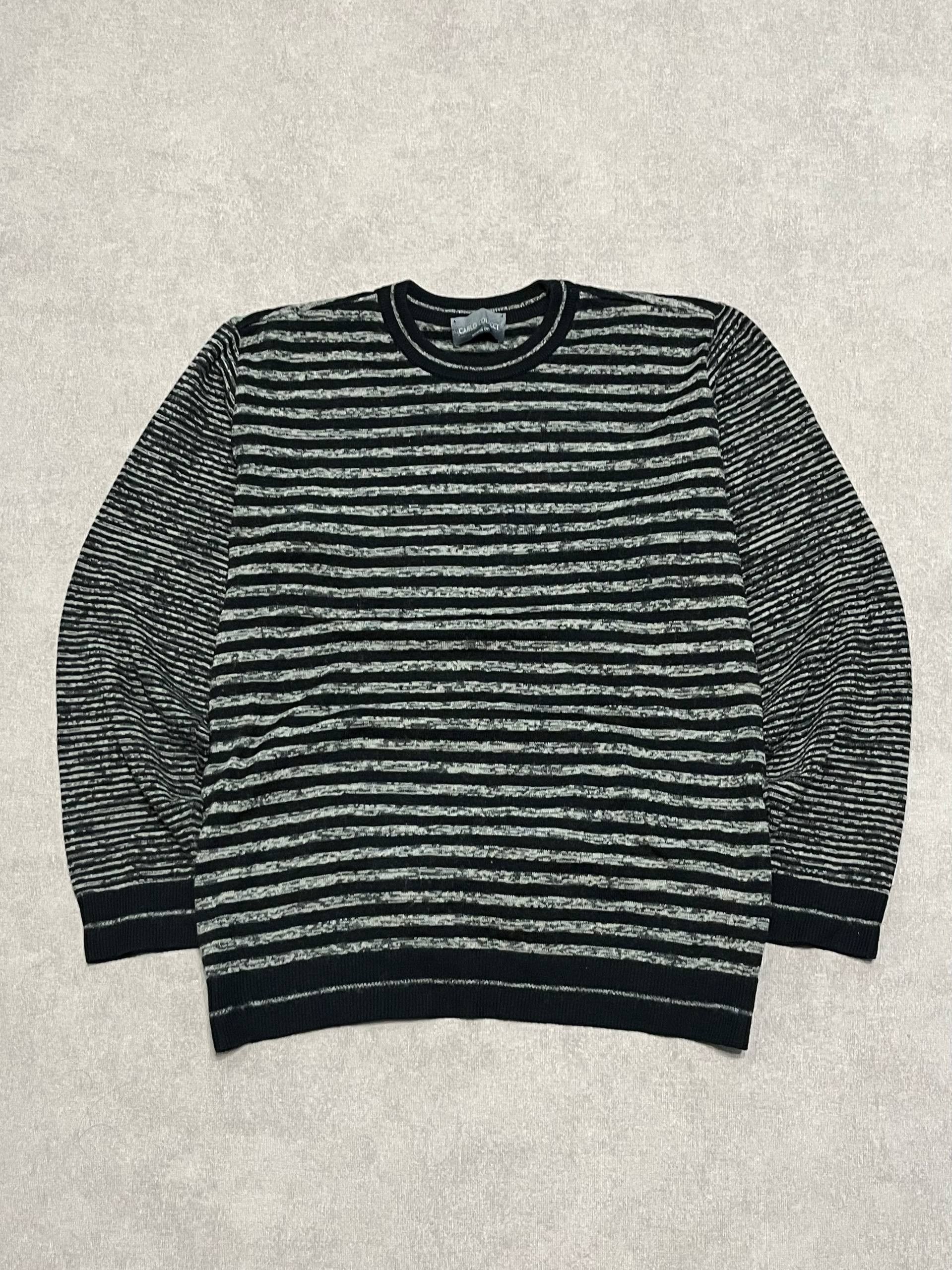 Carlo Colucci Carlo Colucci Mens Sweater Pullover Striped Black Vintage Size US XL / EU 56 / 4 - 1 Thumbnail