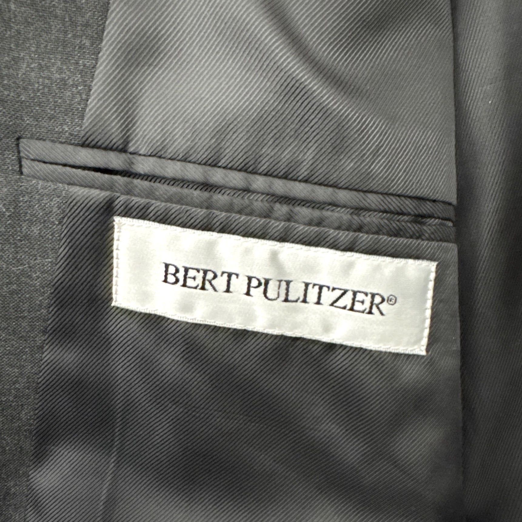 Vintage Bert Pulitzer Blazer Mens 44L Single Breasted Office Business Wear Jacket Coat Gray Notch Lapel 3-Button Ventless Regular Size 44 (Jacket) Mens Size 44R - 6 Thumbnail