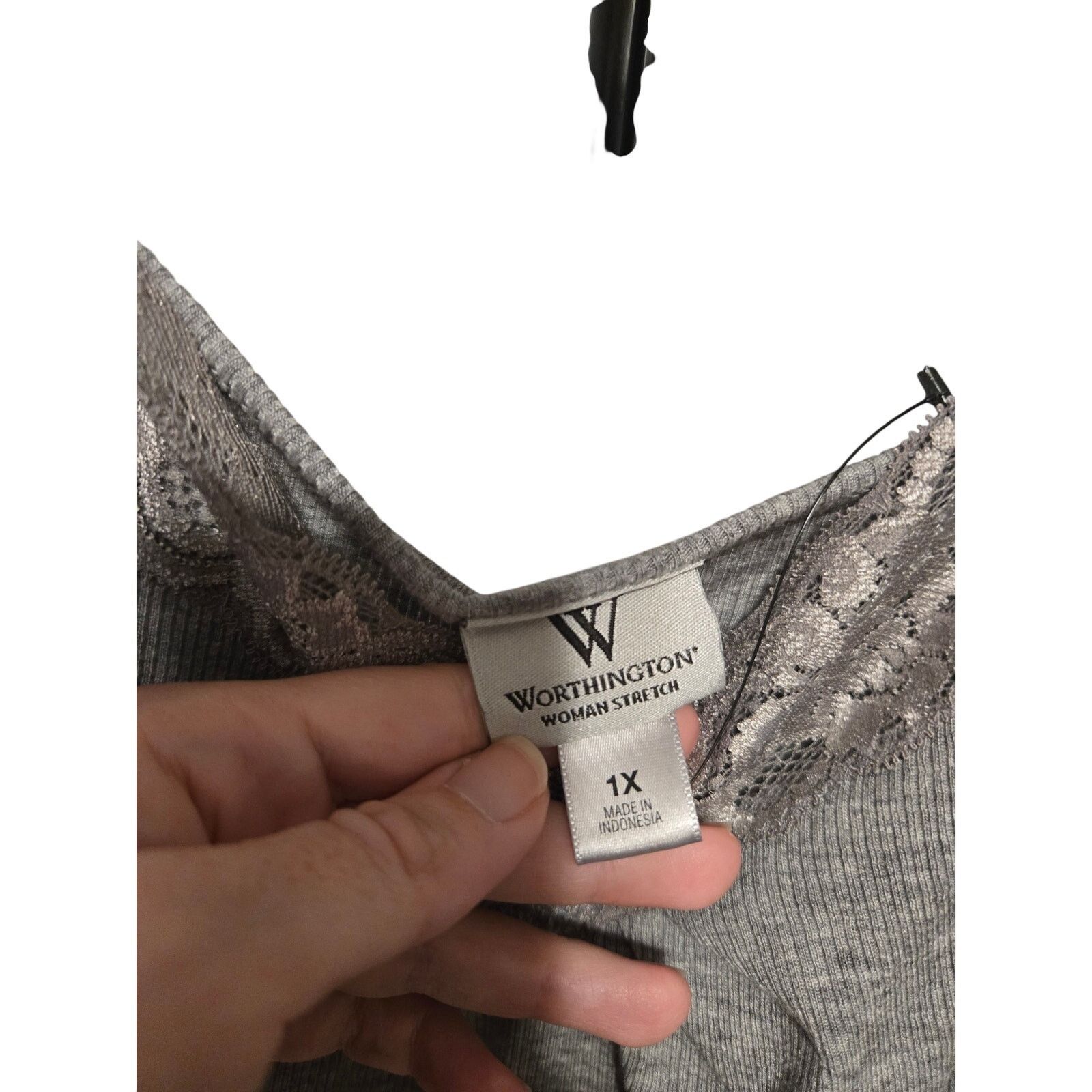 Worthington Worthington Woman 1X Gray Ribbed Lace Trim Cami Plus Size Size XXL / US 16-18 / IT 52-54 - 8 Thumbnail