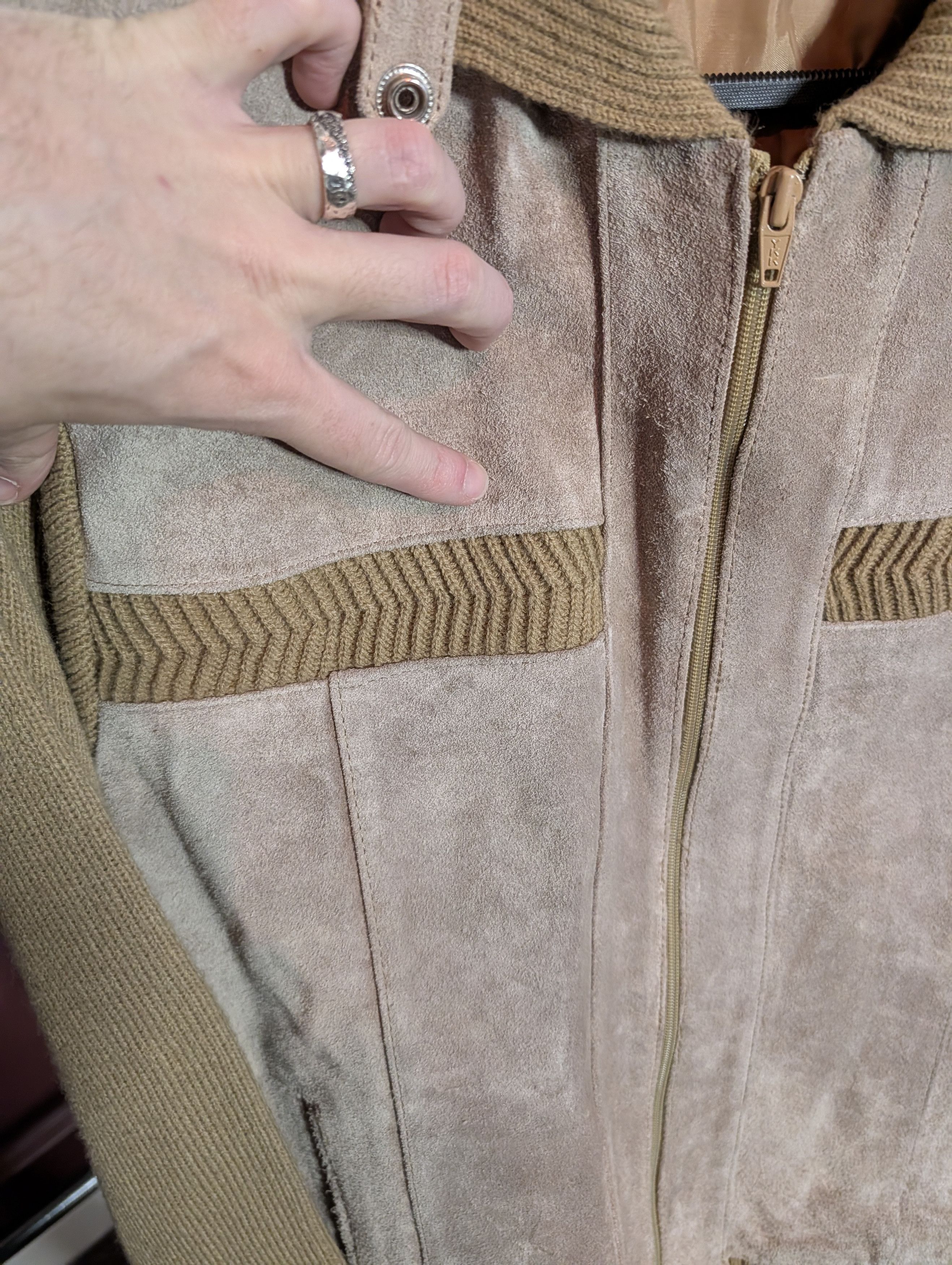 Other MARC ROBBINS vtg suede leather knit insert bomber jacket Size US L / EU 52-54 / 3 - 4 Thumbnail