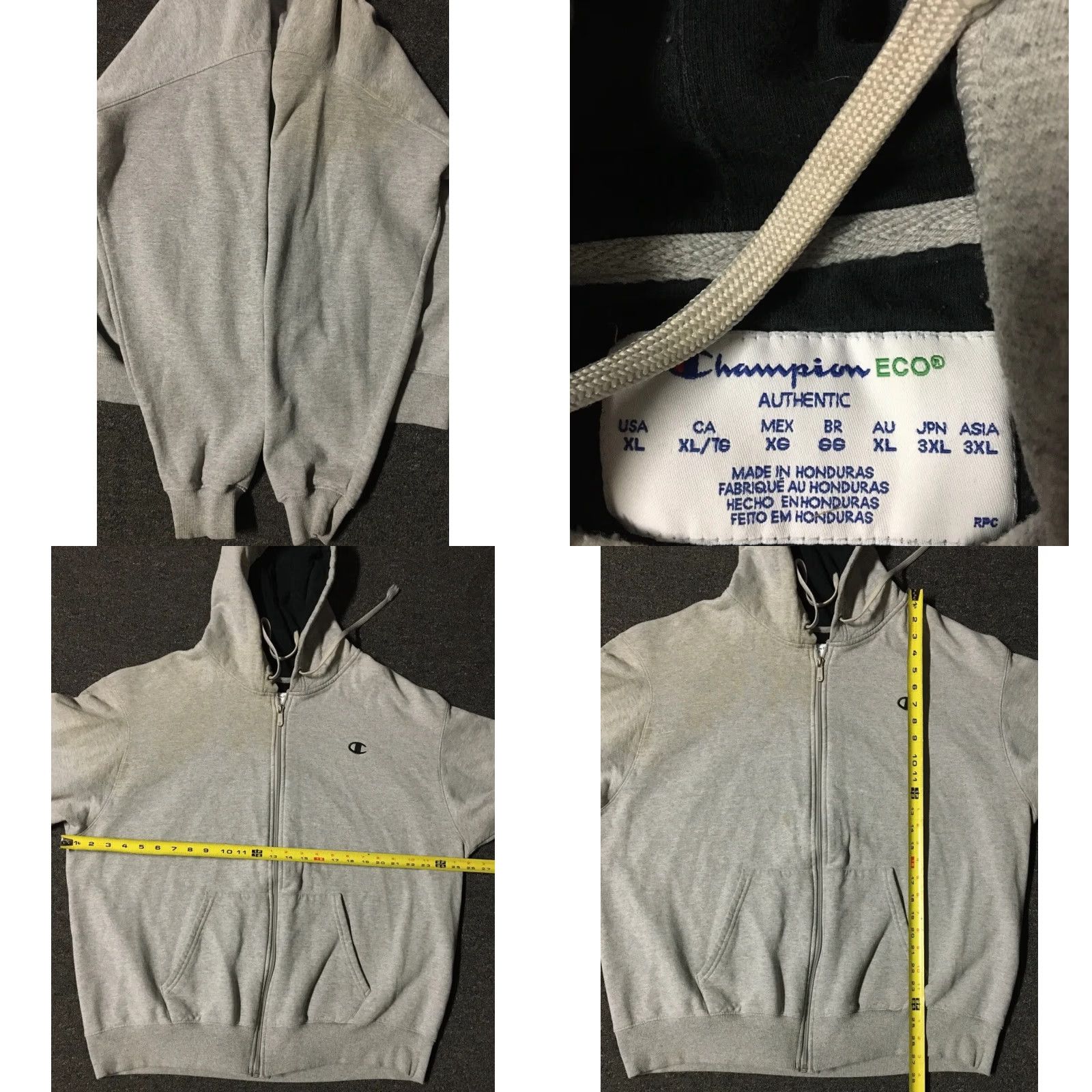 Champion VINTAGE Champion Hoodie XL Gray Distressed Faded Zip Shirt Track Grunge Punk Surf Skate 90s Mens Size US XL / EU 56 / 4 - 8 Thumbnail