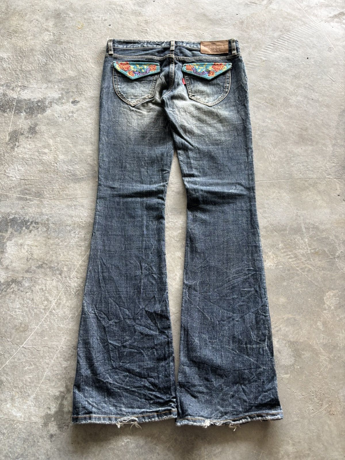 Japanese Brand sick flared maraxia japanese punk grunge flower backpocket Size 31" - 13 Thumbnail