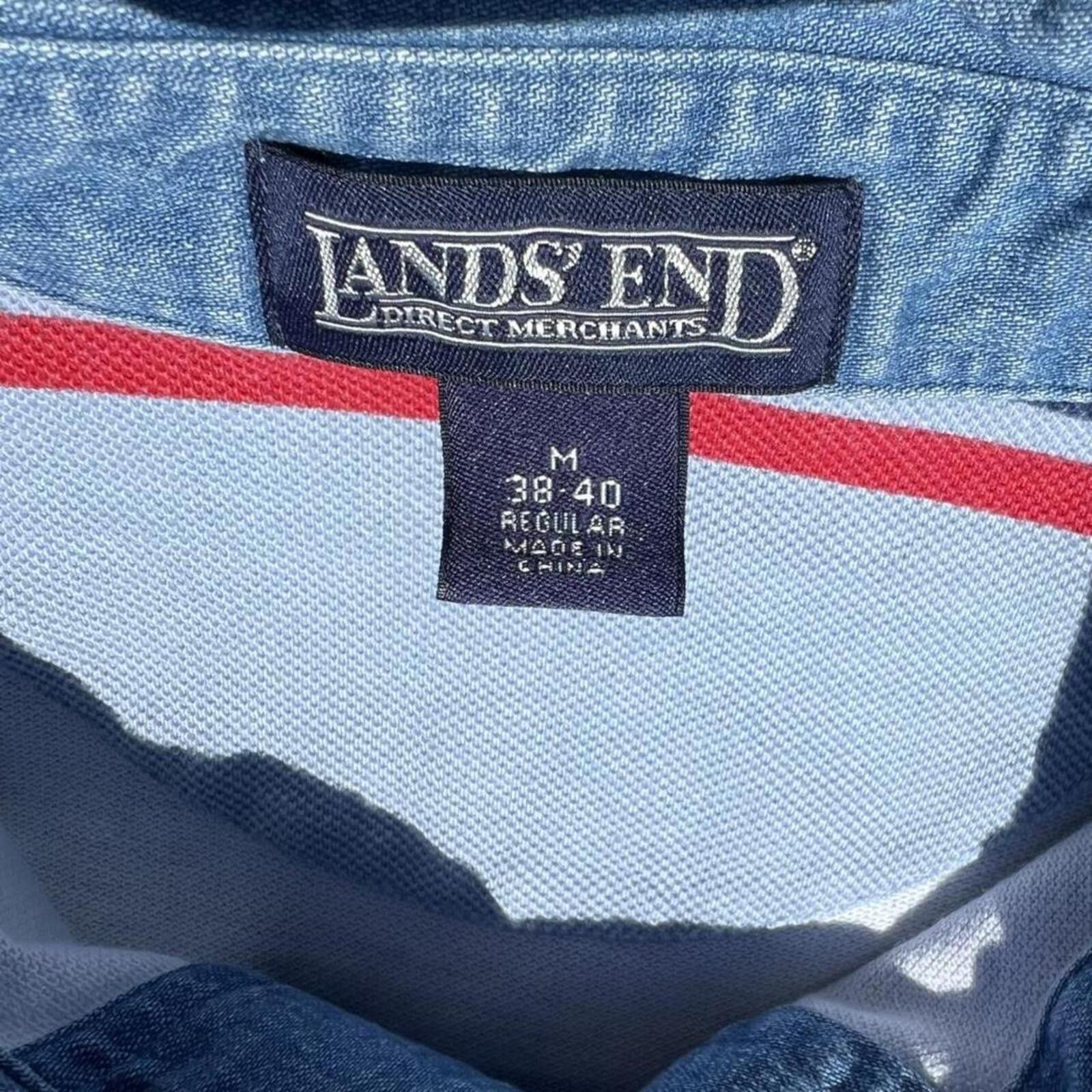 Lands' End Neo-Vintage Y2K Denim Collar Blue Striped Polo Size US M / EU 48-50 / 2 - 3 Thumbnail