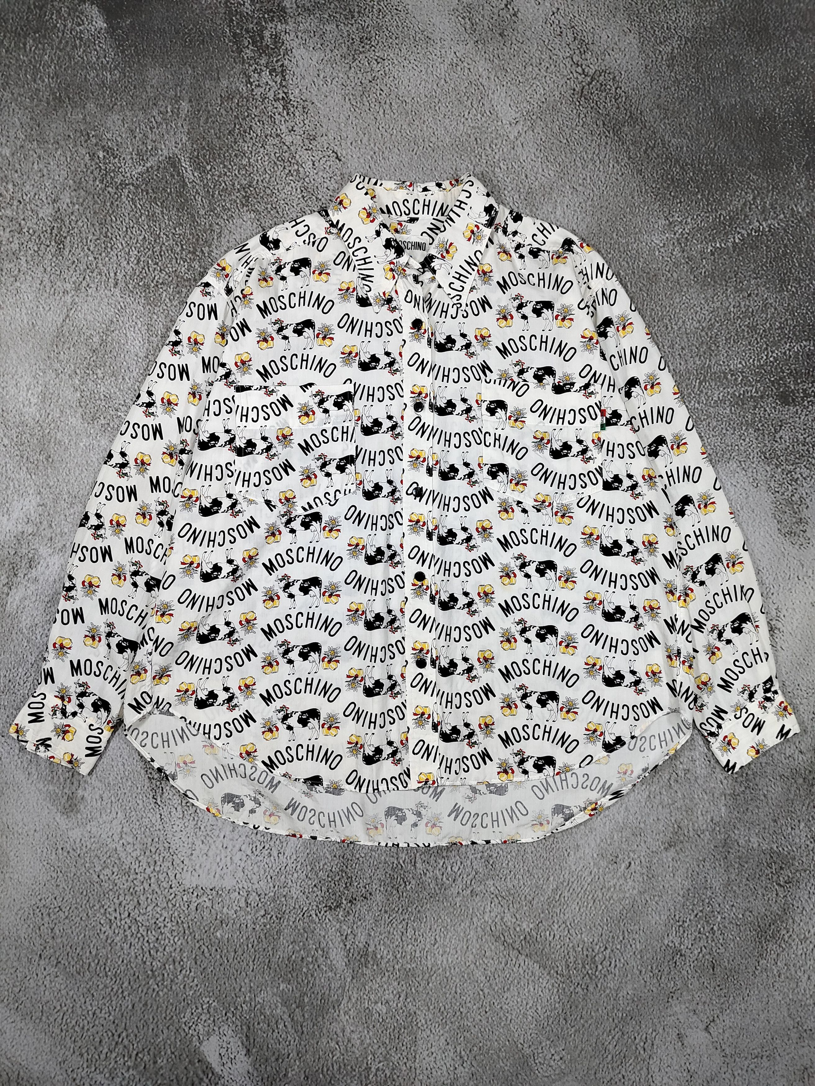 Moschino 90s Moschino- Rare AOP Typography Cow Farm Graphic Shirt Size L / US 10 / IT 46 - 1 Thumbnail