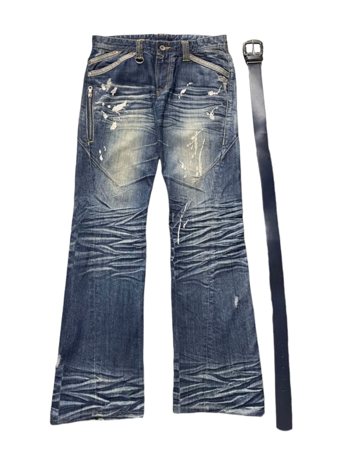GOSTAR DE FUGA × Junya Watanabe Hideaways Japan Over Claw Mark Flared Jeans With Belt Size US 30 / EU 46 - 3 Thumbnail