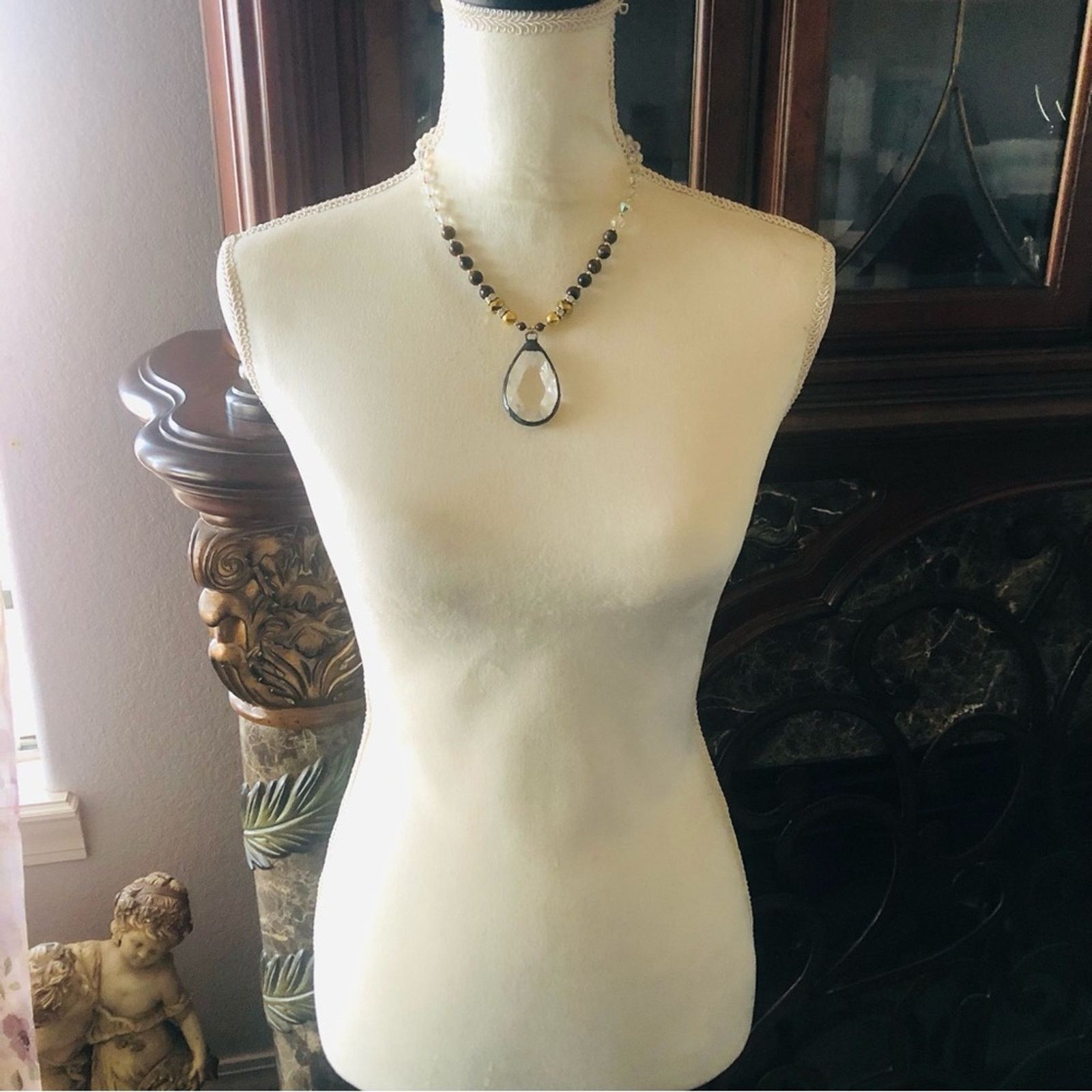 Handmade Handcrafted solder glass stone tiger eye quartz necklace Size ONE SIZE - 10 Thumbnail