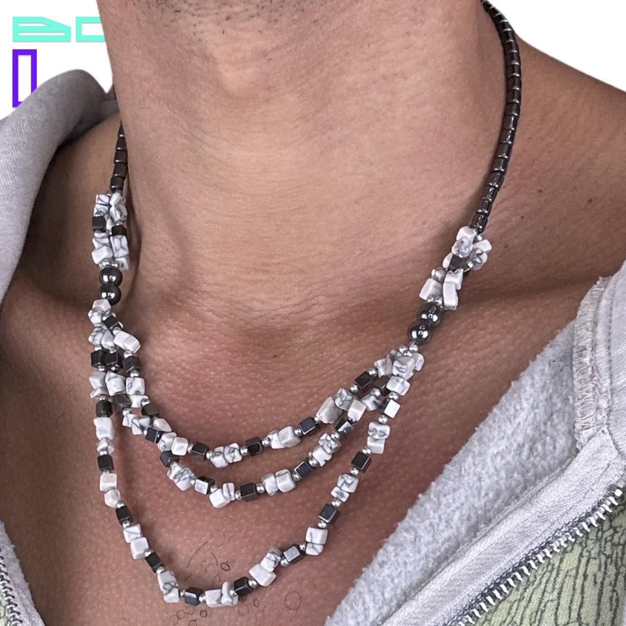 Jewelry × Other × Vintage Vintage Tan Marble and Agate Beaded Tiered Necklace Size ONE SIZE - 1 Thumbnail
