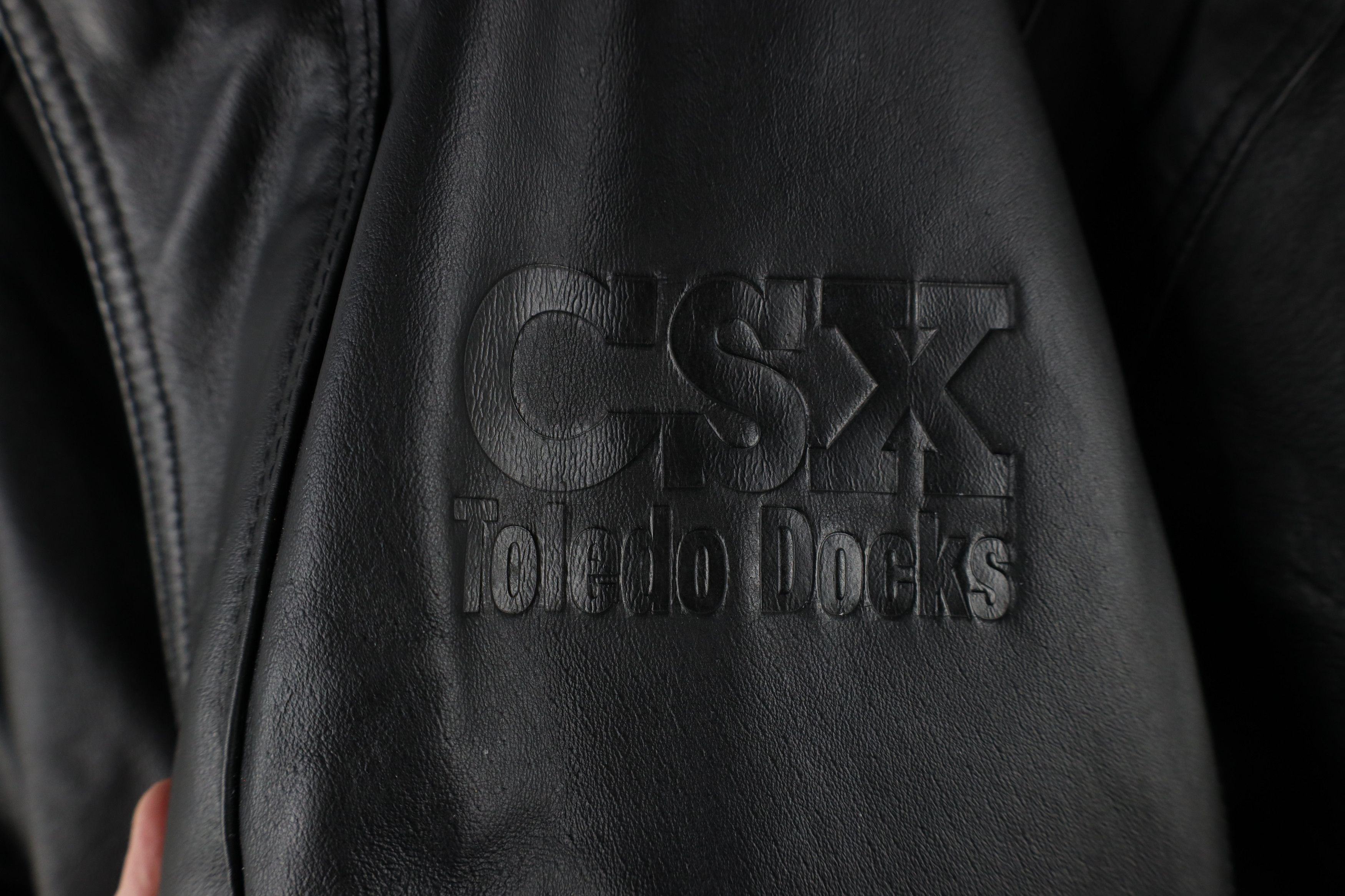 Vintage Vintage 90s Streetwear Leather CSX Docks Bomber Jacket Black Size US XL / EU 56 / 4 - 4 Thumbnail