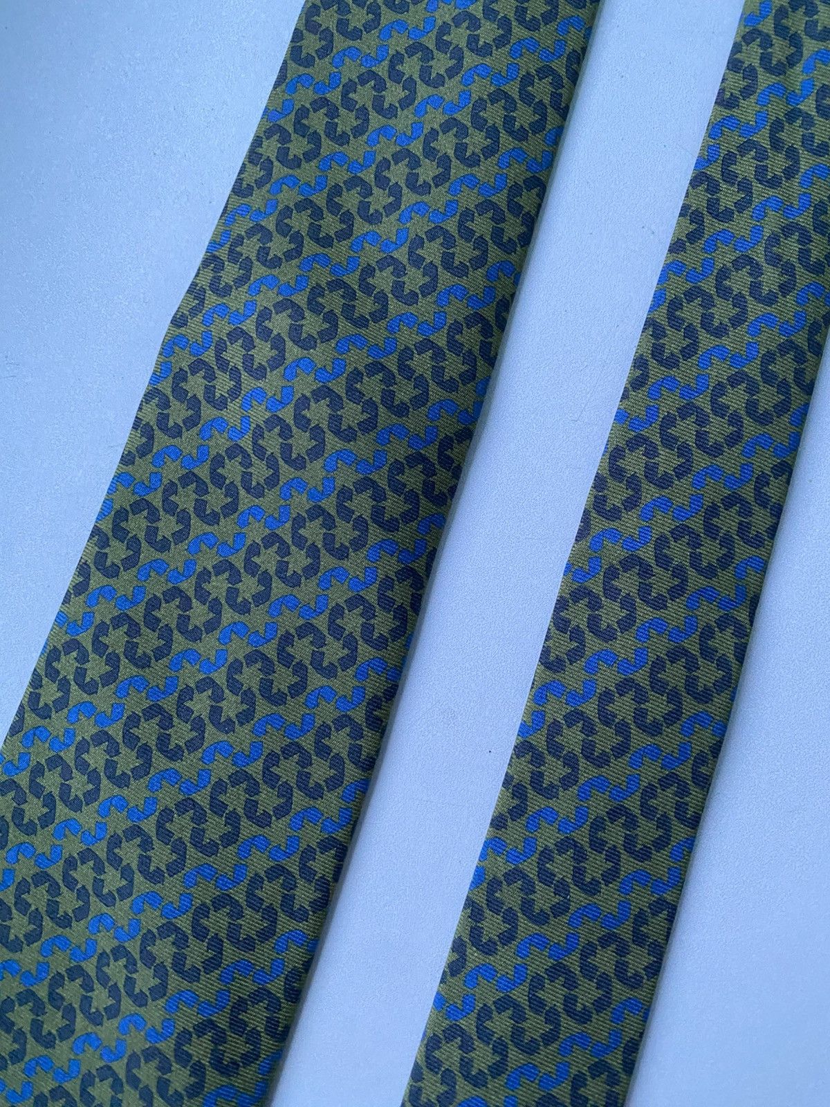 Hermes Hermes Tie 645668 EA 100% Silk Khaki Grey Blue France Luxury Size ONE SIZE - 13 Thumbnail