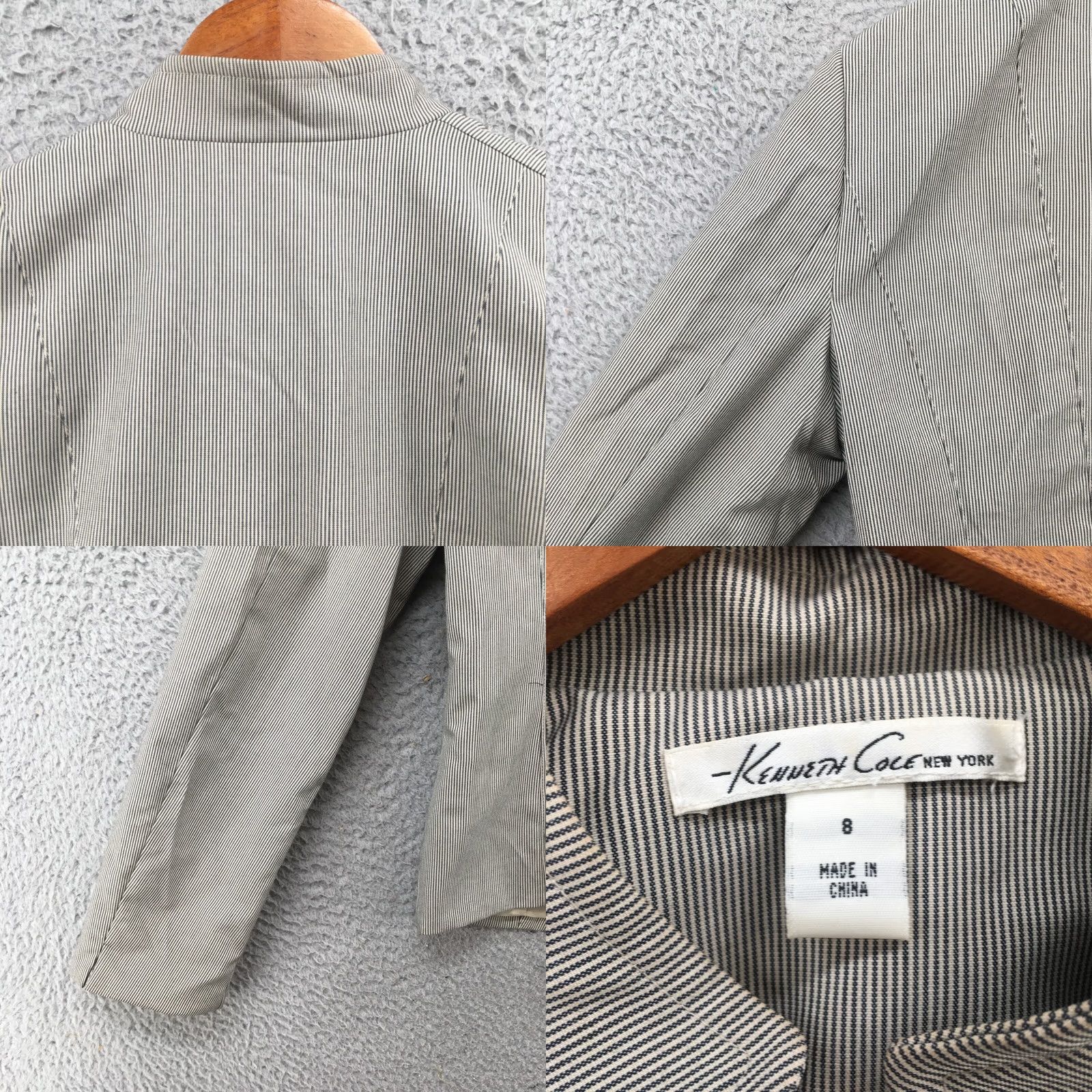 Kenneth Cole Kenneth Cole Blazer Jacket Womens 8 Gray Striped Cotton Blend Button Pockets Size M / US 6-8 / IT 42-44 - 9 Thumbnail