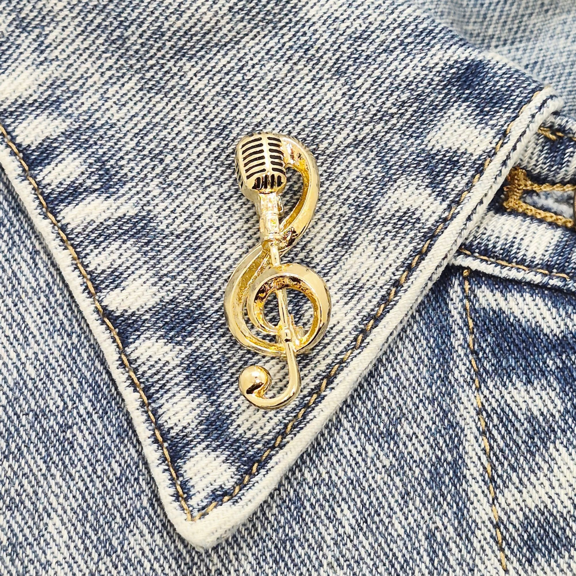 Other Gold Treble Clef & Microphone Pin Brooch Music-Inspired Jewe Size ONE SIZE - 1 Thumbnail