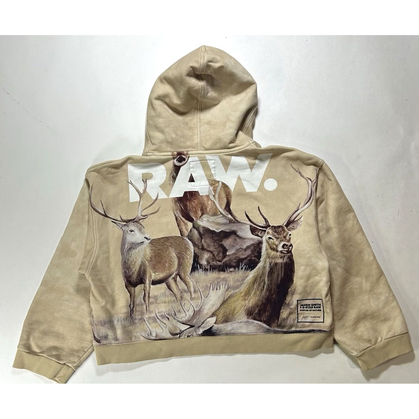 Vintage Womens Small Tan Jaden Smith G-Star RAW Cropped Graphic Hoodie Pullover Limited Size S / US 4 / IT 40 - 2 Thumbnail