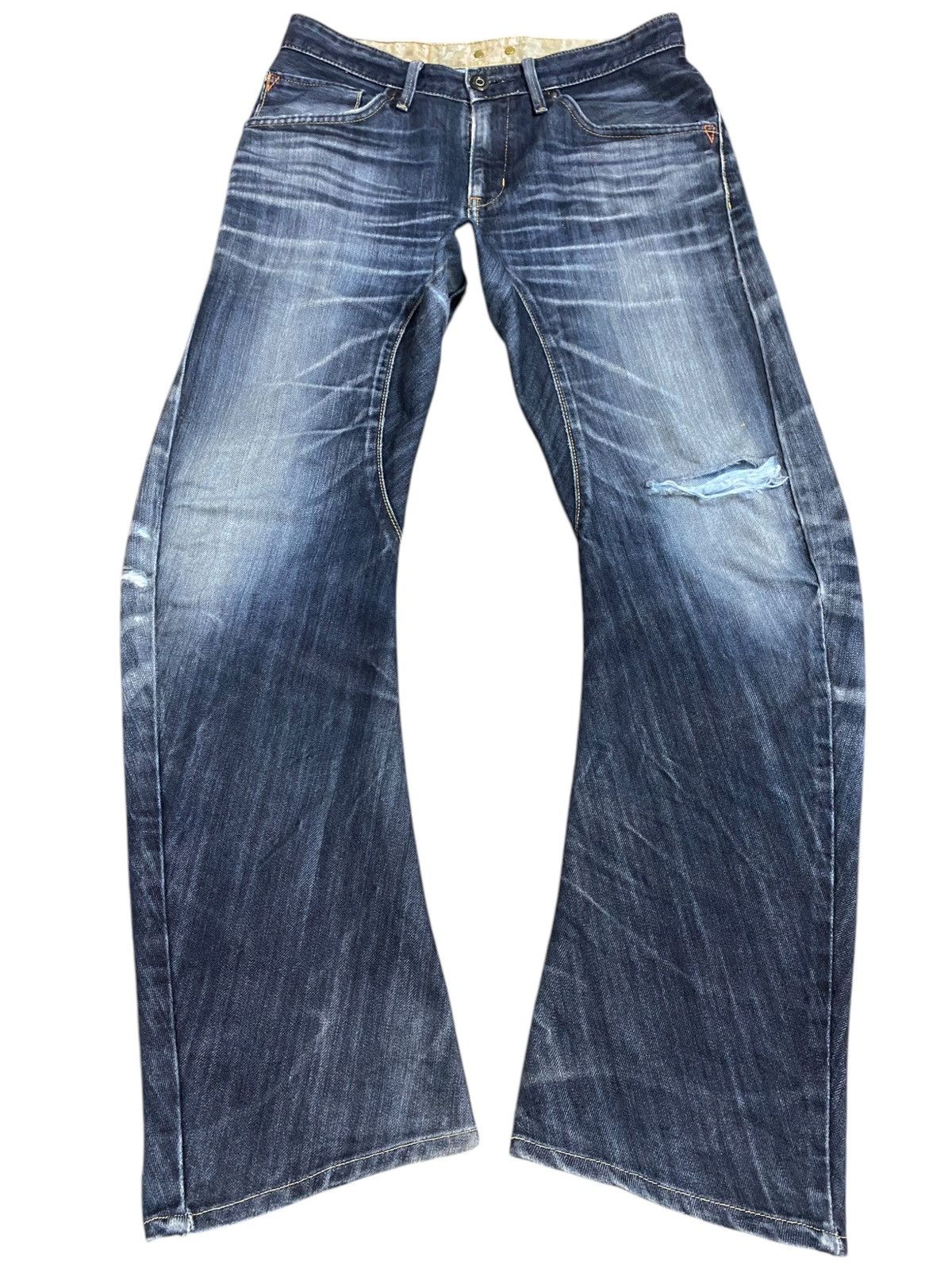 Edwin Vintage Edwin 503 Blue Wash Distressed Twist Leg Loose Jeans Size US 31 - 1 Thumbnail
