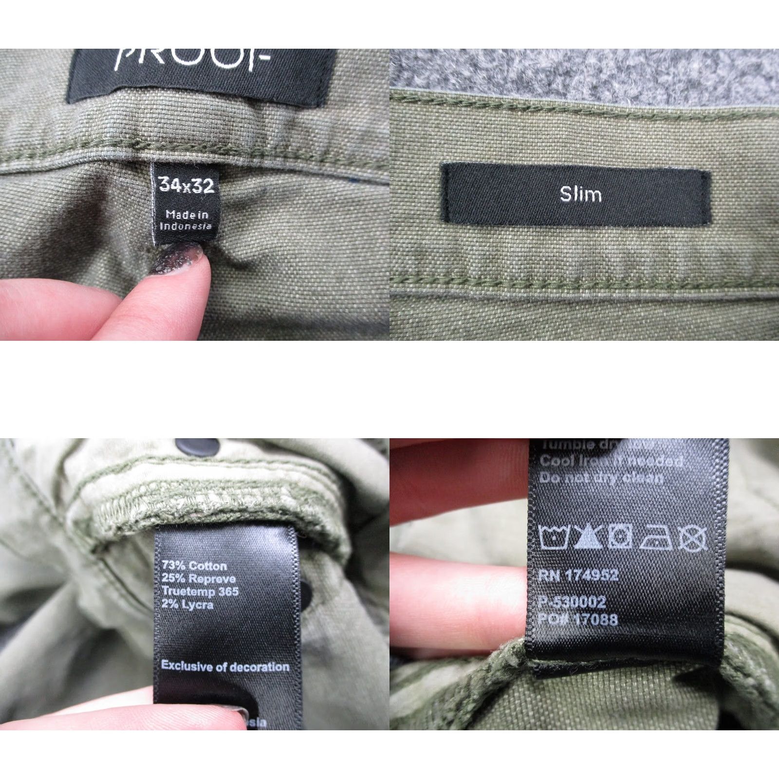 Vintage Proof Mens Green Chino Pants 34x32 Straight Vintage? No. Preppy Style, 5-Pocket, Button Zip, Cotton Lycra, Regular Fit Size US 34 / EU 50 - 8 Thumbnail