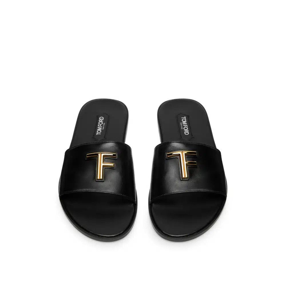 Tom Ford o1loc1c0425 J1430 Brighton Smooth Leather Slides in Black Size US 9 / EU 42 - 2 Thumbnail