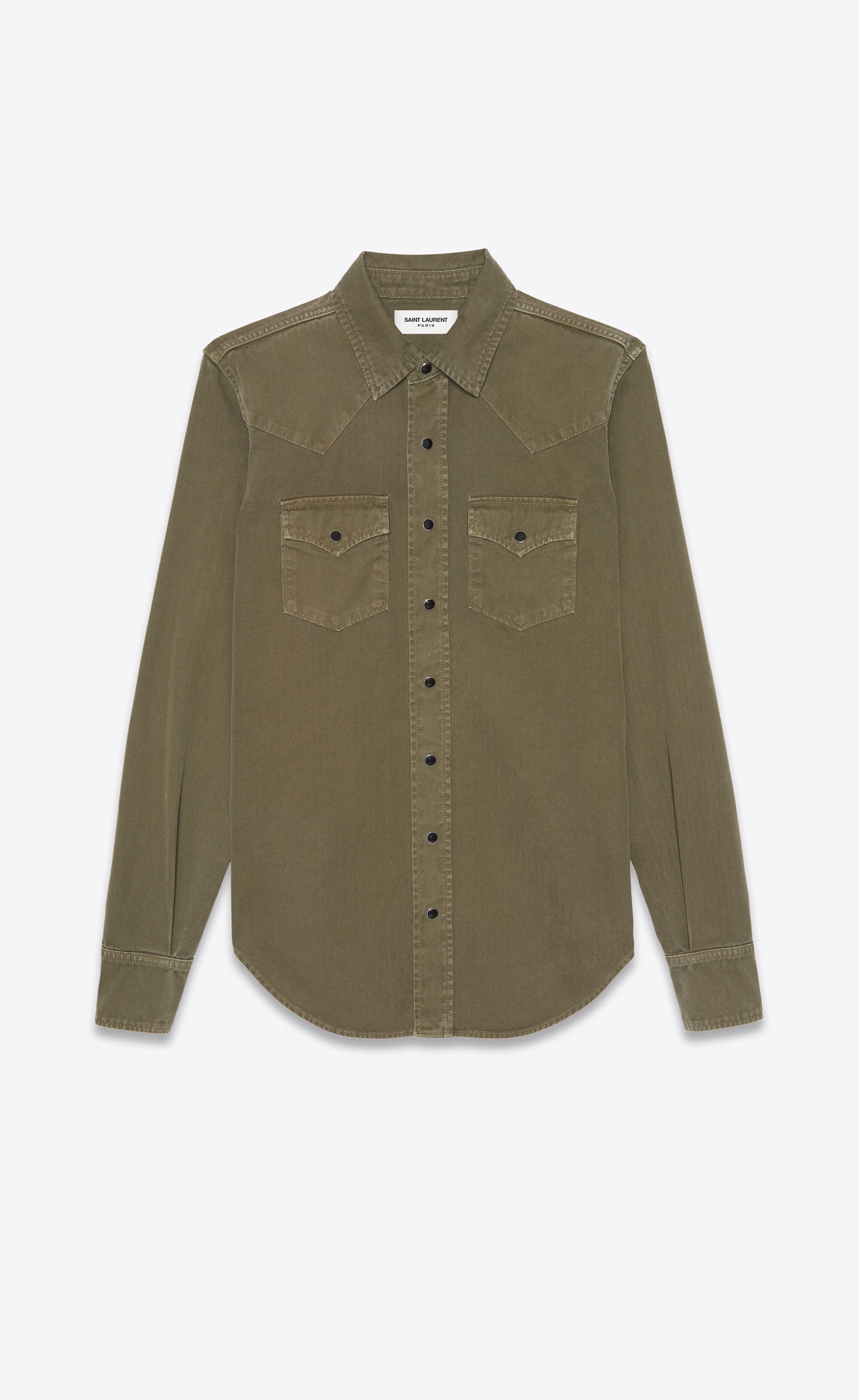 o1bcso1str1225 Western Shirt Stonewashed in Khaki/Green