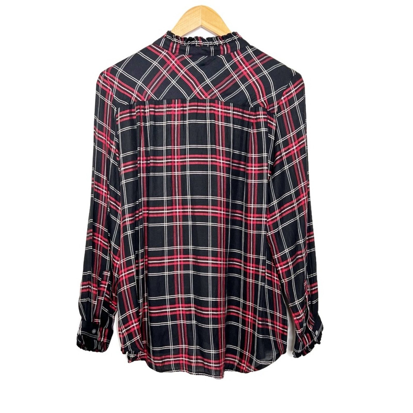 Loft Loft Women’s Petite Plaid Button Down Flannel Ruffle Shirt Size L / US 10 / IT 46 - 9 Thumbnail