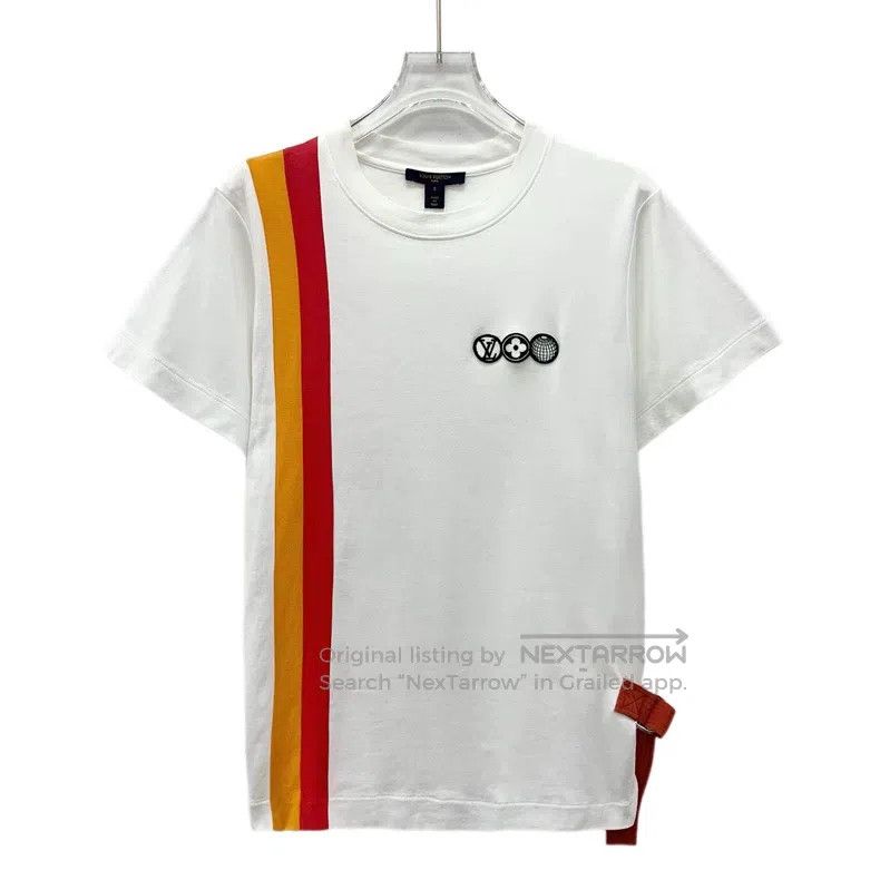 Louis Vuitton White striped embroidered cotton crewneck sh