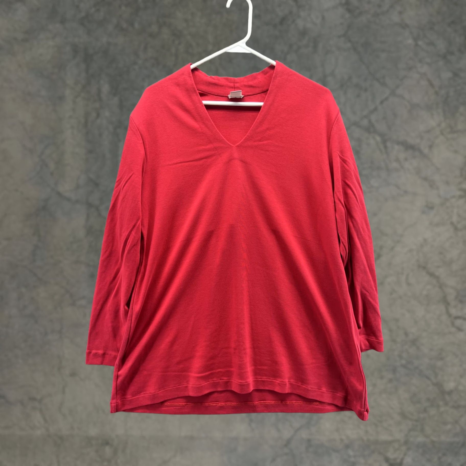 Vintage Chico's Shirt Womens Large Red V Neck Long Sleeve Jersey Top Relaxed Fit Size L / US 10 / IT 46 - 1 Thumbnail