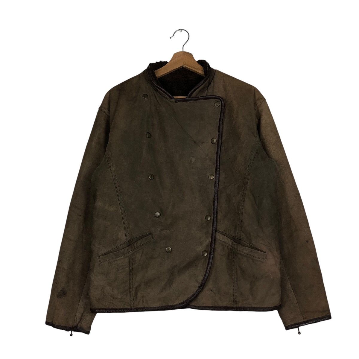 Japanese Brand 📌 Biker Leather Jacket Double Collar Shearling Issey Miyake Size US M / EU 48-50 / 2 - 2 Thumbnail