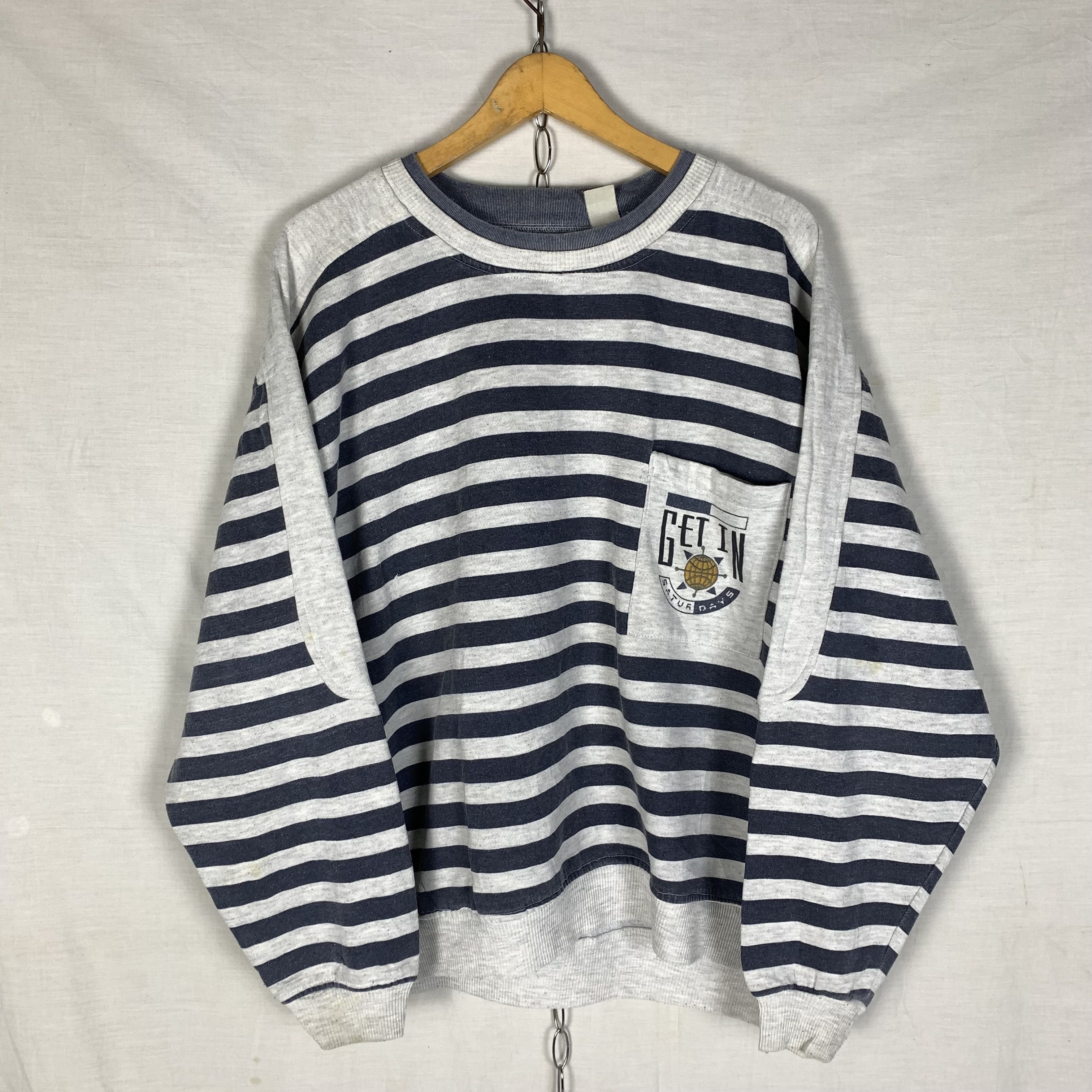 Vintage Vintage 90s Striped Prisoner Sweatshirt Crewneck Size US L / EU 52-54 / 3 - 3 Thumbnail