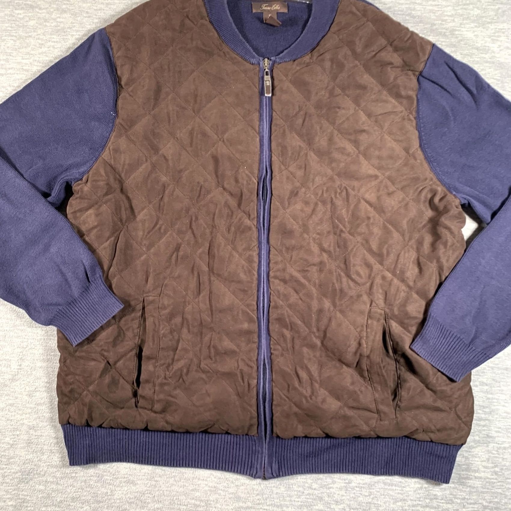 Tasso Elba Tasso Elba Mens Jacket XL Brown Navy Quilted Cotton Knit Bomber Size US XL / EU 56 / 4 - 3 Thumbnail