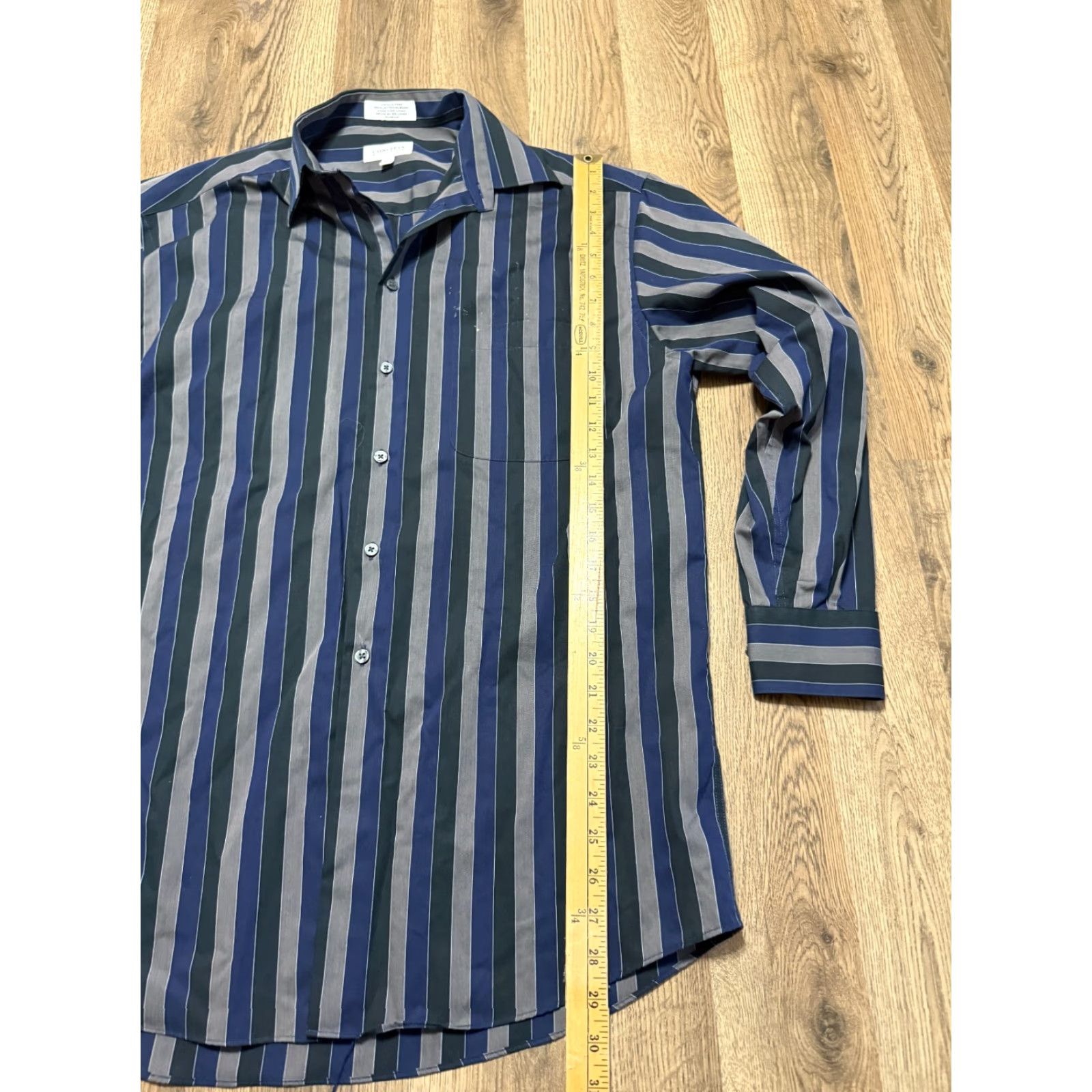Liz Claiborne VINTAGE Concepts by Claiborne Shirt Mens 15.5 32-33 Striped Button-Up Brown Black Blue Cotton Long Sleeve Button-Front Pocket Casual Size US L / EU 52-54 / 3 - 7 Thumbnail