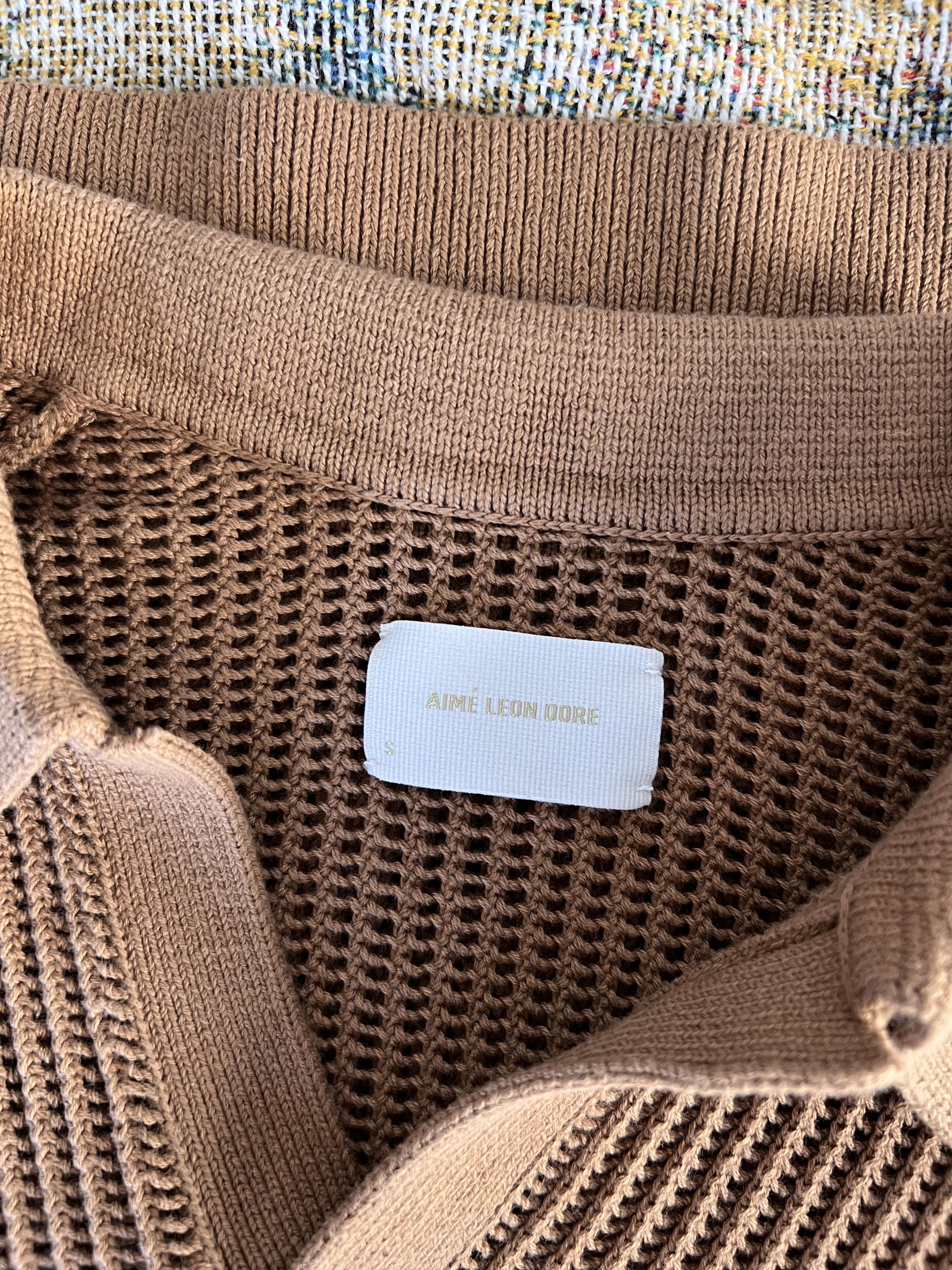 Aime Leon Dore Aime Leon Dore Long Sleeve Mesh Knit Polo in Camel Brown Size US S / EU 44-46 / 1 - 7 Thumbnail