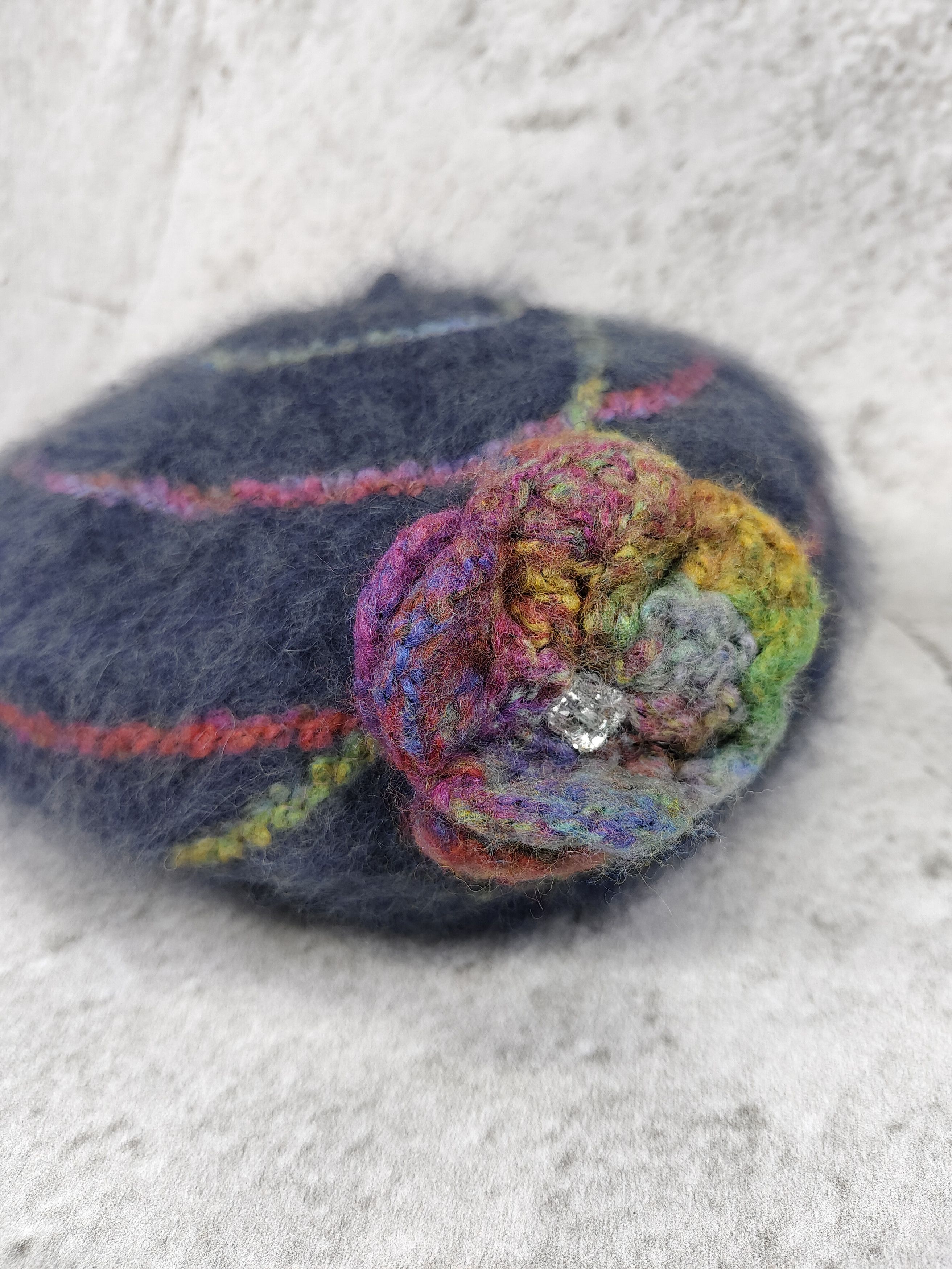 CA4LA CA4LA🇯🇵 3D Floral Applique Fuzzy Wool Mohair Beret Hat Size ONE SIZE - 4 Thumbnail