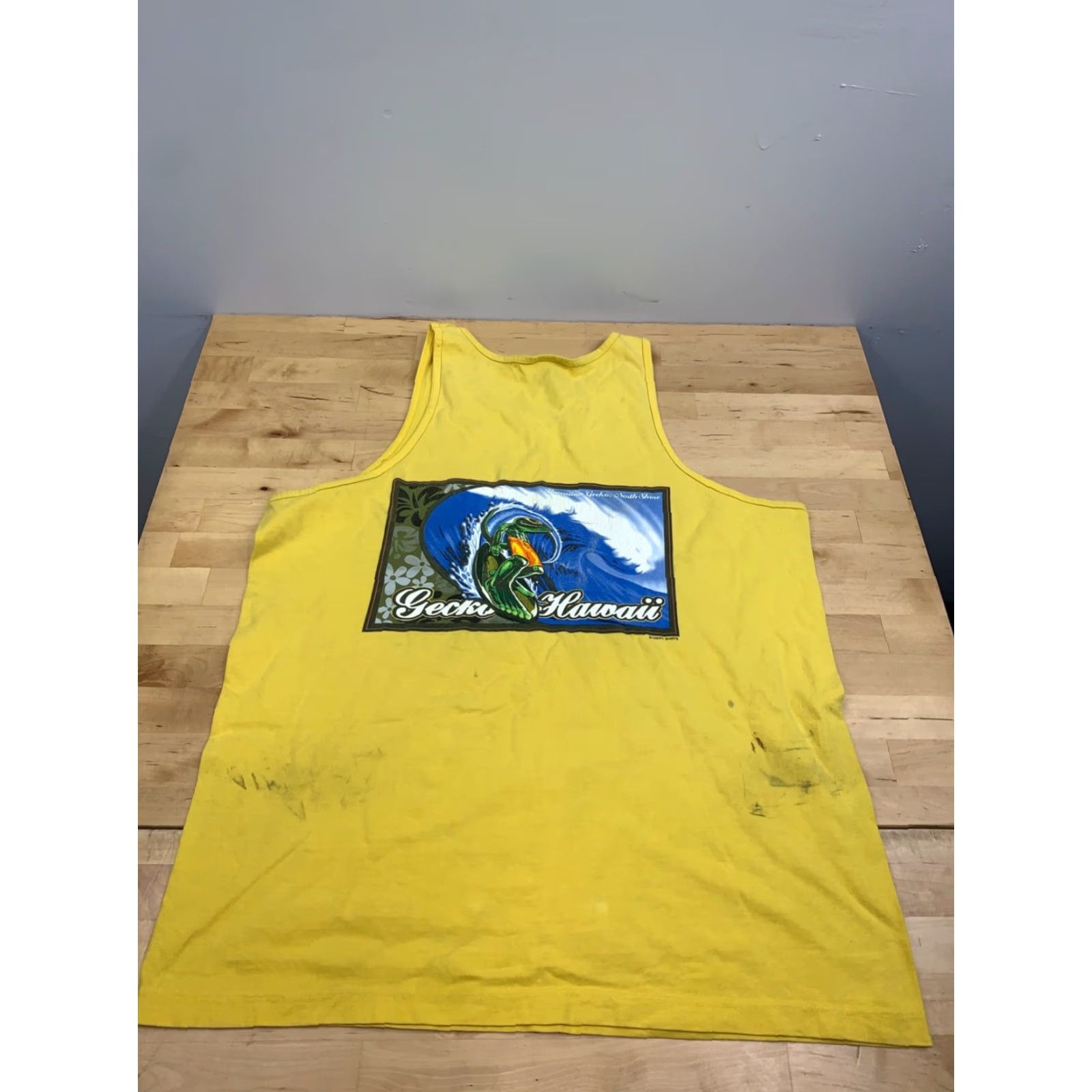 Vintage VINTAGE Gecko 90s Tank Top Shirt Mens L Yellow Contrast Hawaii Surf Beach Distressed 11864 Size US L / EU 52-54 / 3 - 8 Thumbnail