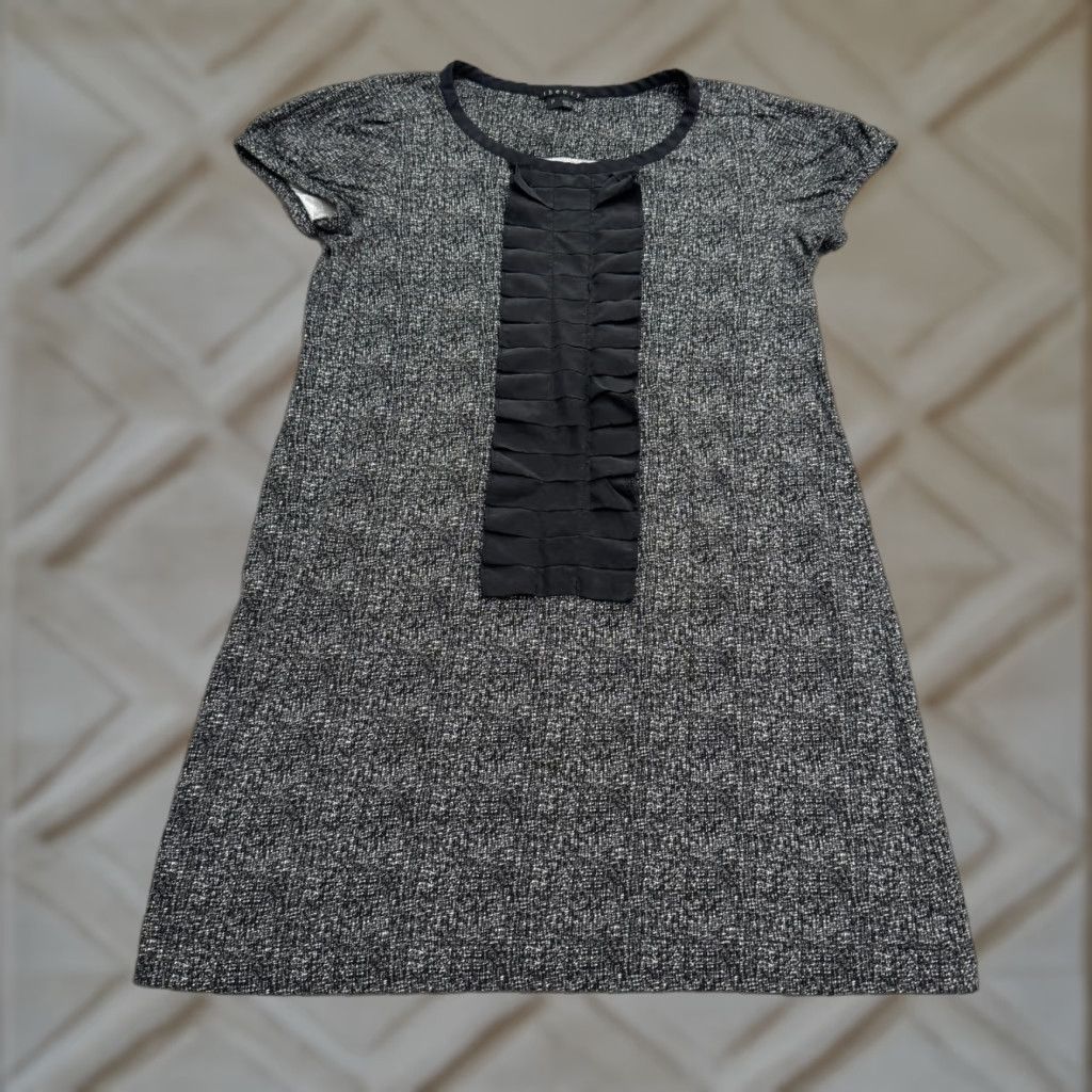 Theory Theory Tweed Silk Midi Shift Dress Womens XS Black White Ruffle Short Sleeve Round Neck Size XS / US 0-2 / IT 36-38 - 1 Thumbnail