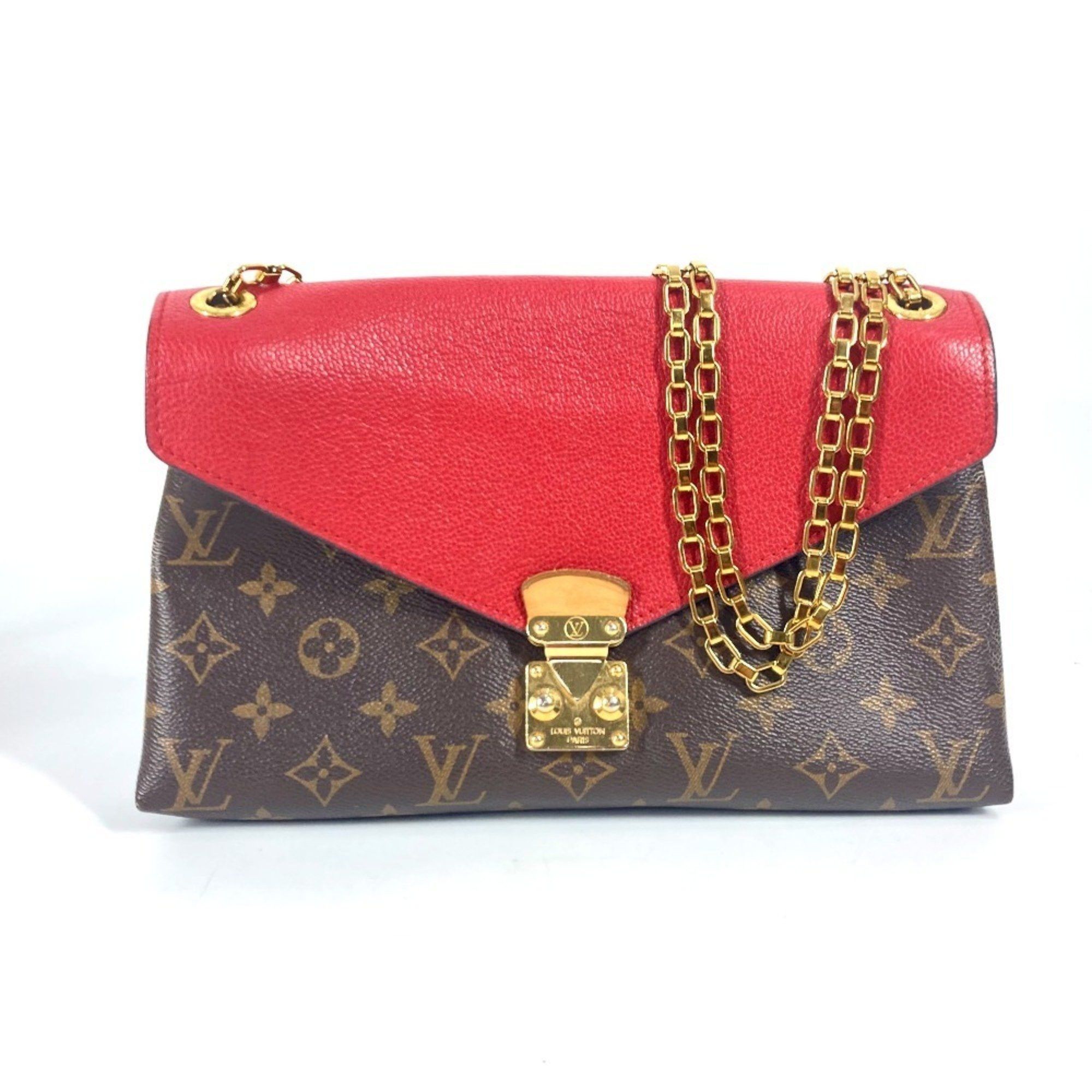 Louis Vuitton M41201 Monogram Pallas Chain Bag W Crossbody Flap Shoulder Canvas Women's Red in Brown
