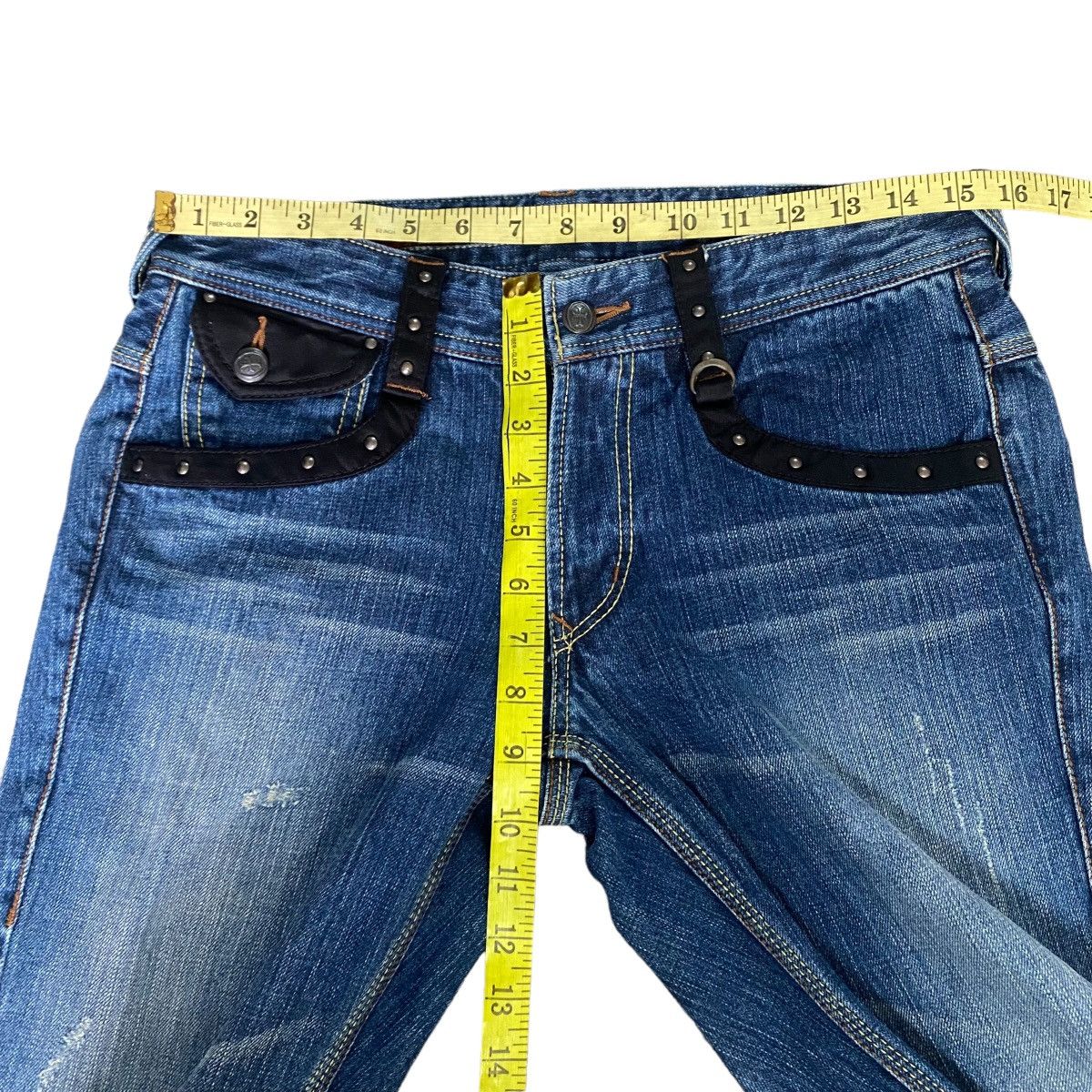 Nicole Club Nicole Club For Men Leather Lace Denim Flare Jeans Size US 31 - 16 Thumbnail