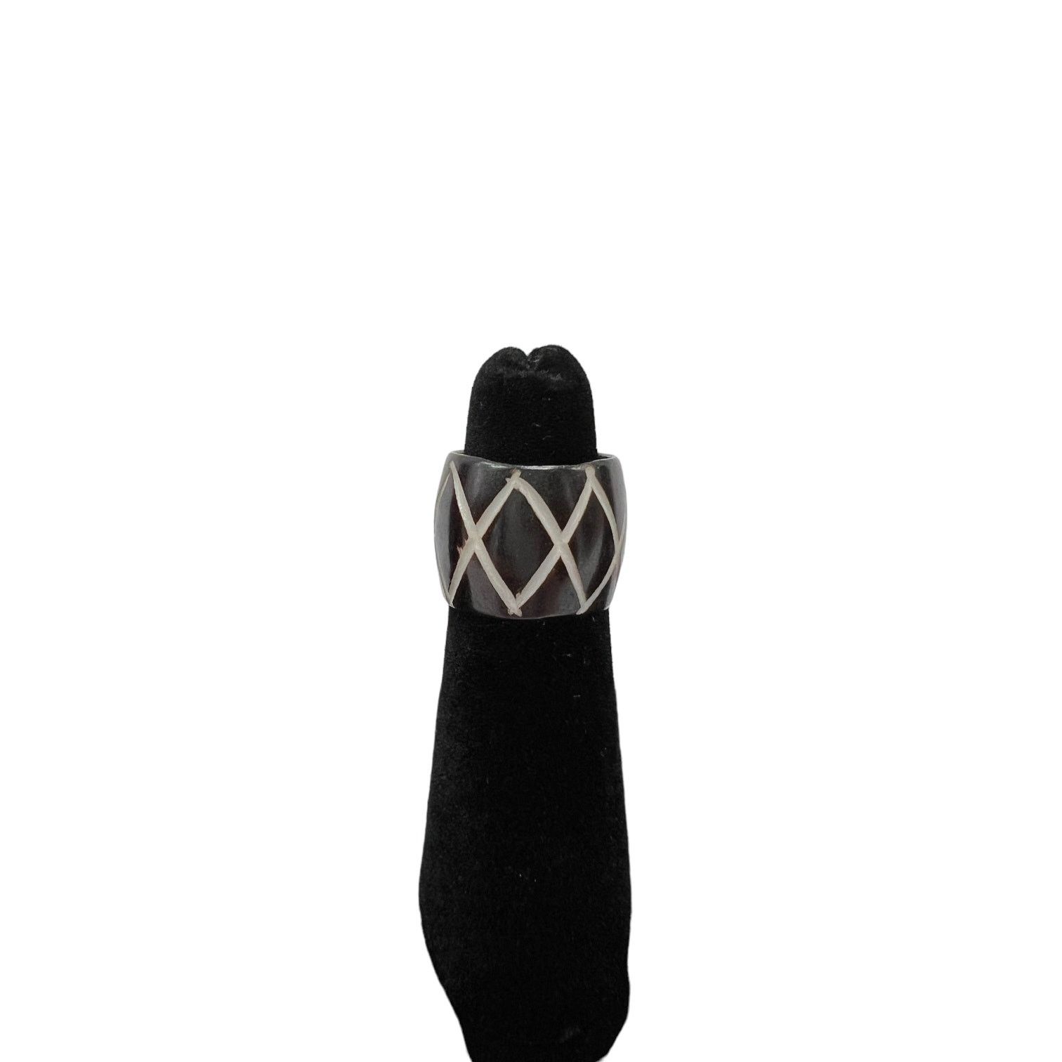 Handmade Ring Cross Hatch Pattern Dark Stained Wood Size 5.5 Size ONE SIZE - 1 Thumbnail