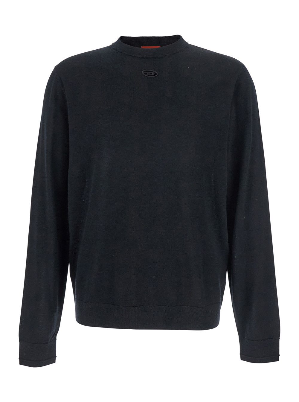 'K-Valiam' Black Crewneck Sweater with Logo Embroidery on the Front in Wool Man