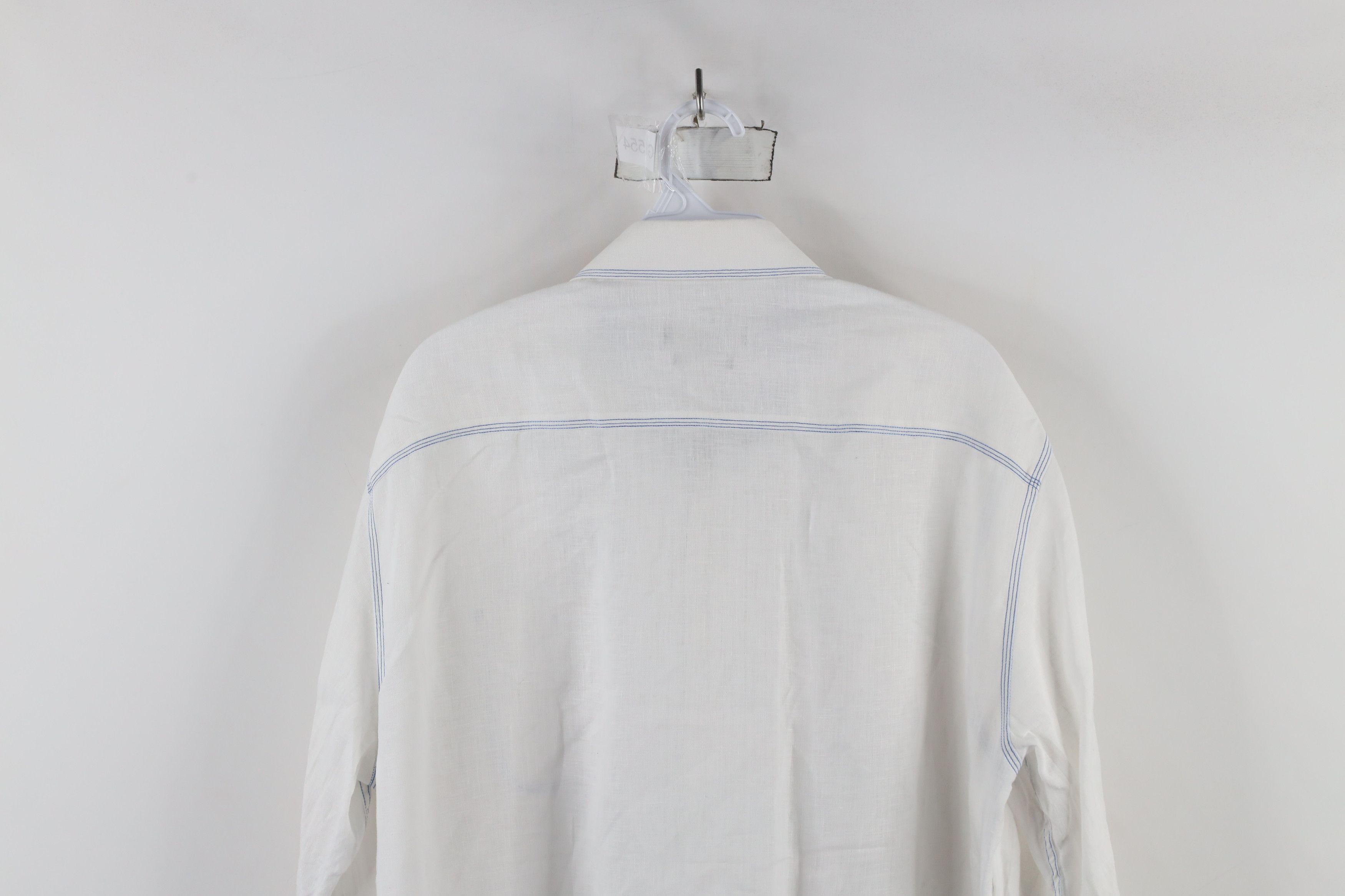 Vintage Bugatchi Uomo Fit Sheer Linen Collared Button Shirt White Size US L / EU 52-54 / 3 - 13 Thumbnail