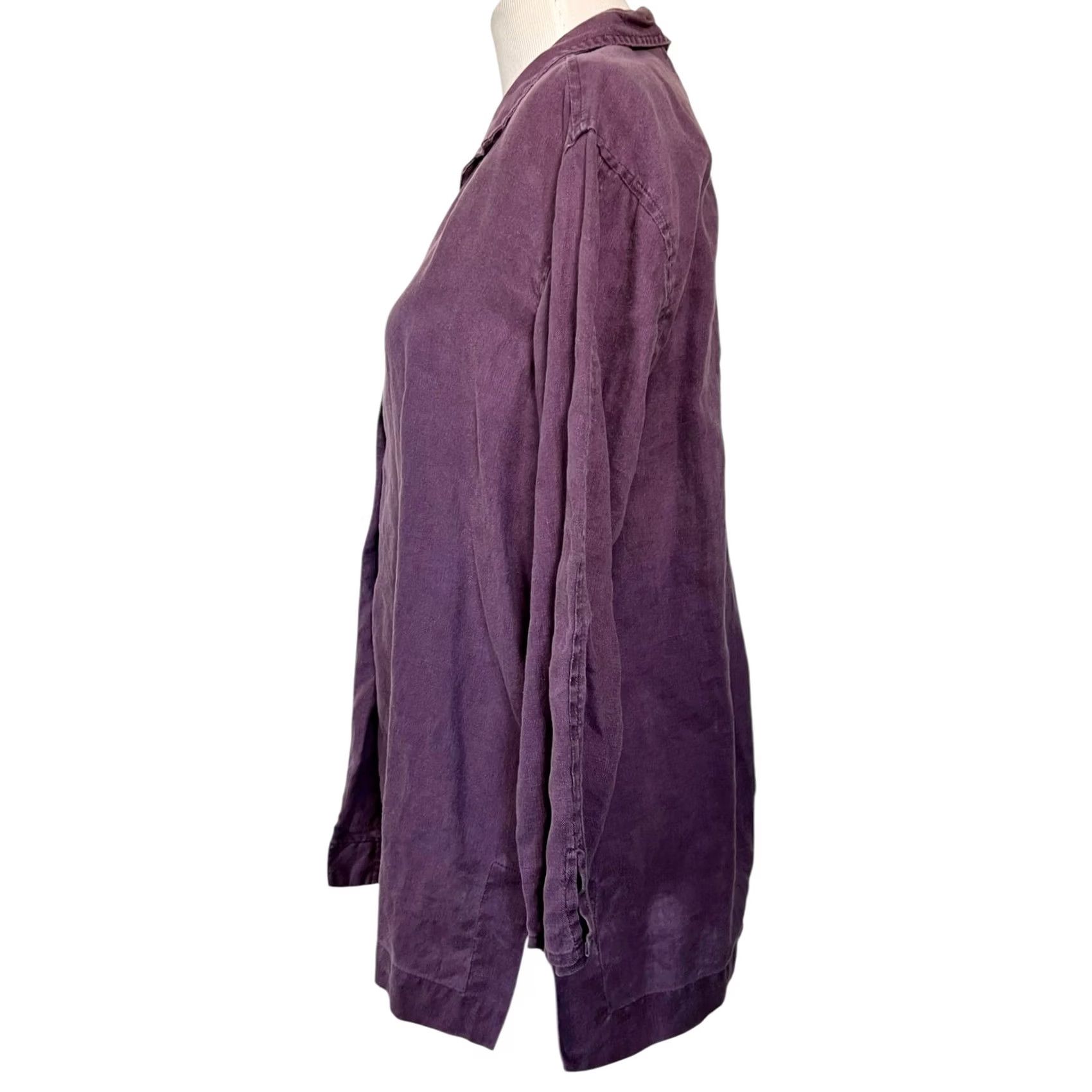J. Jill VINTAGE J. JILL Blouse Shirt Purple 100% Linen Long Sleeve Button Front Collared Tunic Top Petite 4 Women Size S / US 4 / IT 40 - 3 Thumbnail