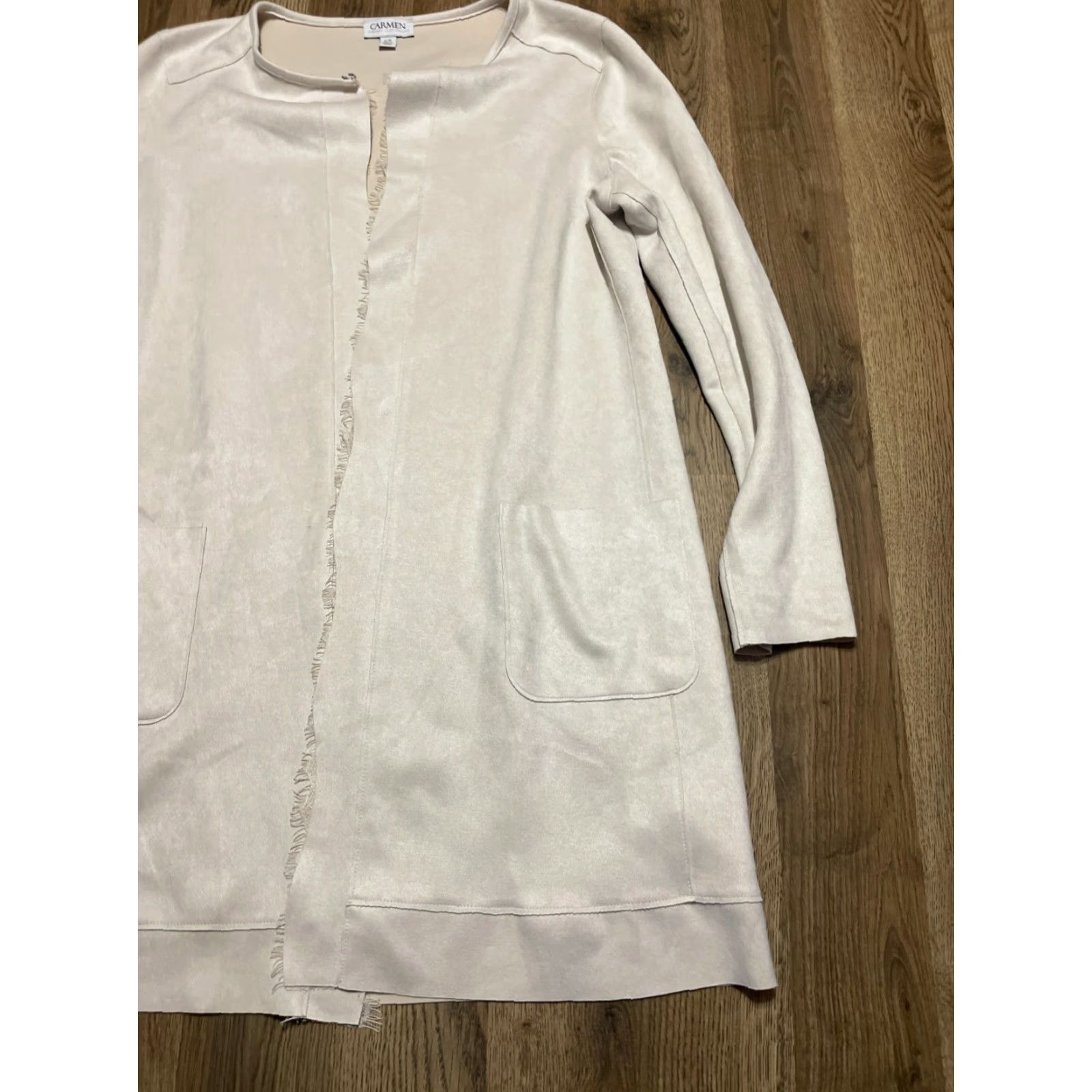 Vintage Carmen Sweater Women's Size L Tan Open Cardigan Pockets Size L / US 10 / IT 46 - 4 Thumbnail