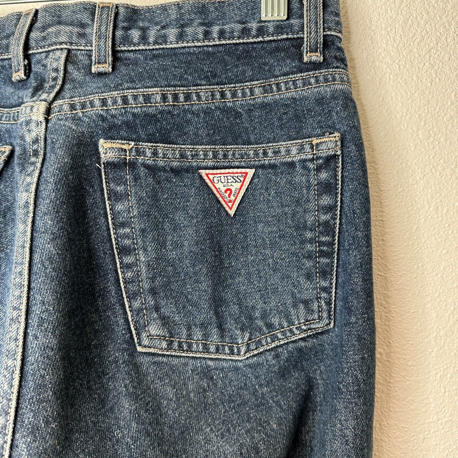 Guess Guess Dark Blue Wash Distressed Slim Leg Raw Hem Denim Jeans Size 28" / US 6 / IT 42 - 8 Thumbnail