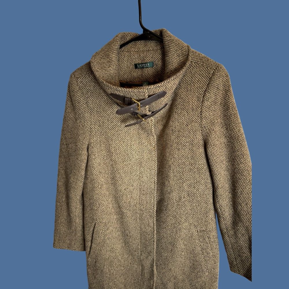 Ralph Lauren Lauren Ralph Lauren Women’s Tweed Wool Brown Coat High Neck Buckle Jacket Sz 14 Size XL / US 12-14 / IT 48-50 - 1 Thumbnail