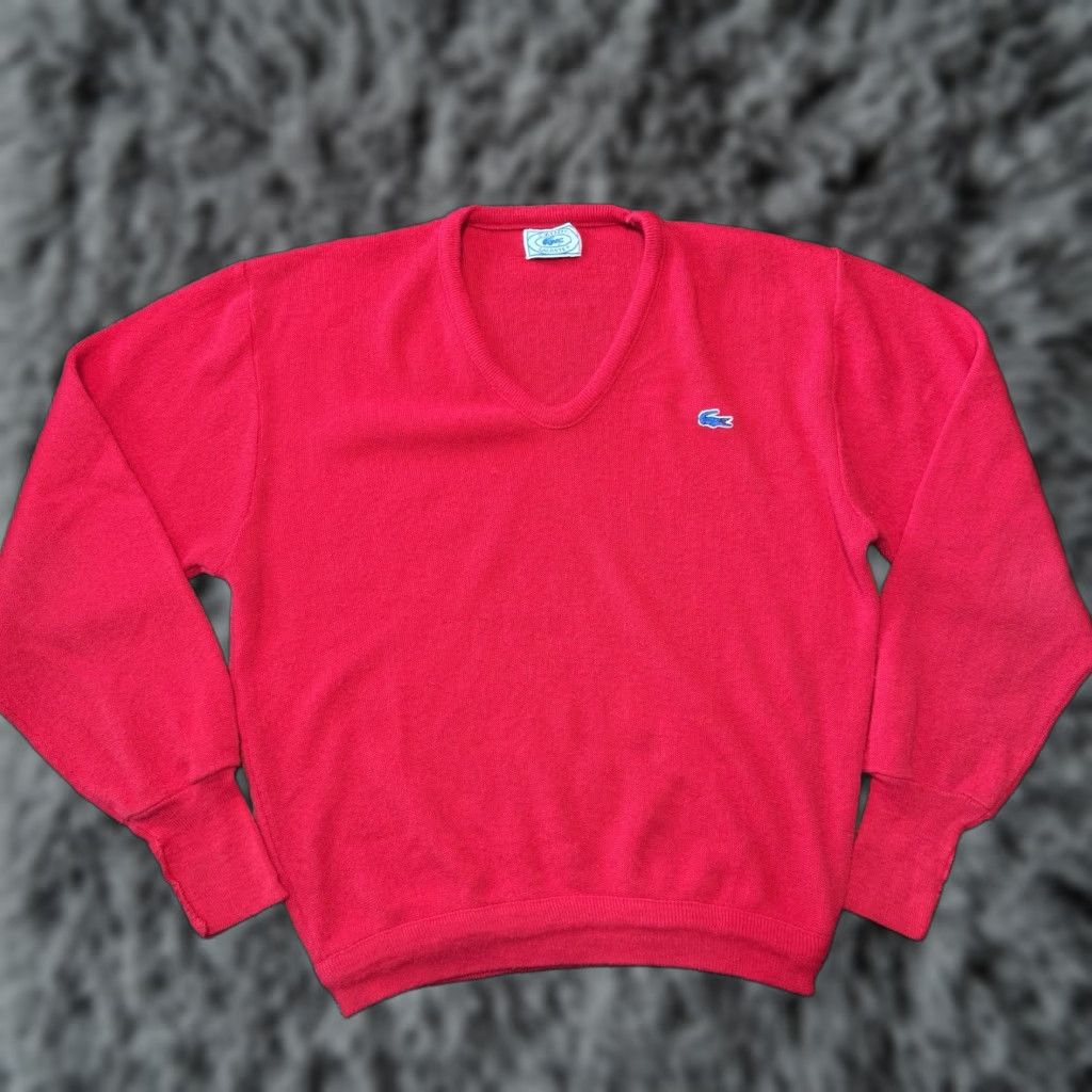 Lacoste VINTAGE Lacoste Izod Sweater V-Neck Mens XL Red Orlon Acrylic Logo Made in USA Pullover Long Sleeve Casual Walking Mens Size US XL / EU 56 / 4 - 1 Thumbnail