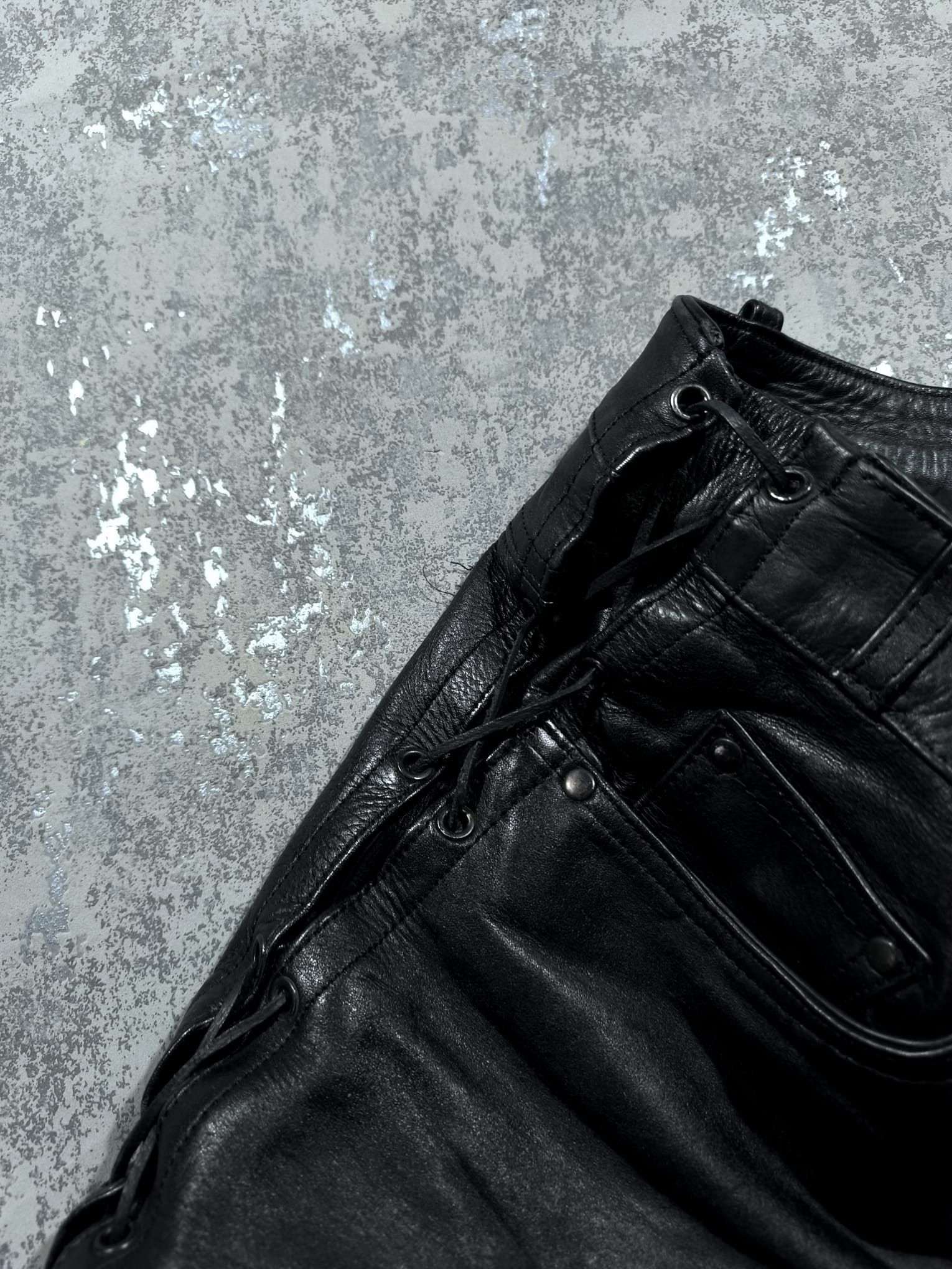 Leather kmrii moto type string leather pants vtg opium rockstar Size 29" - 9 Thumbnail