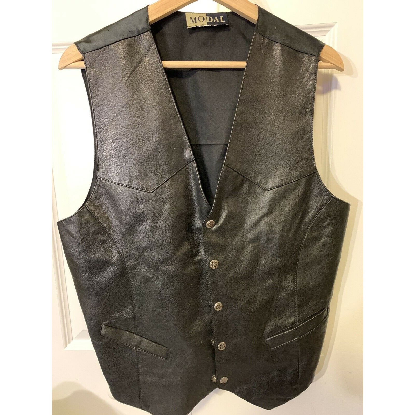 Other Modal Vtg Black Leather front vest Western Biker Oklahoma St Size US XL / EU 56 / 4 - 4 Thumbnail