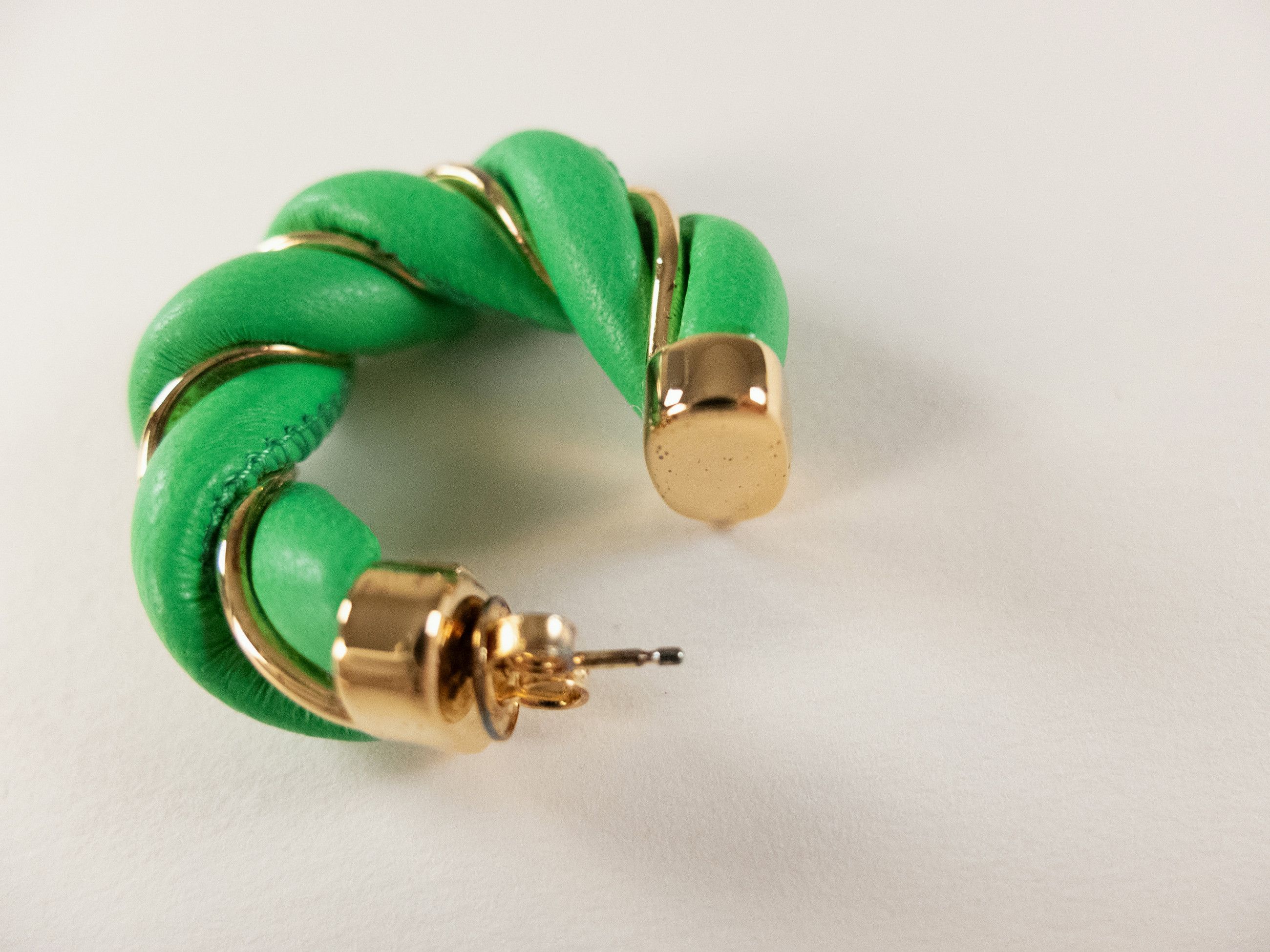 Bottega Veneta BOTTEGA VENETA Twist circle green leather silver earrings q Size ONE SIZE - 6 Thumbnail