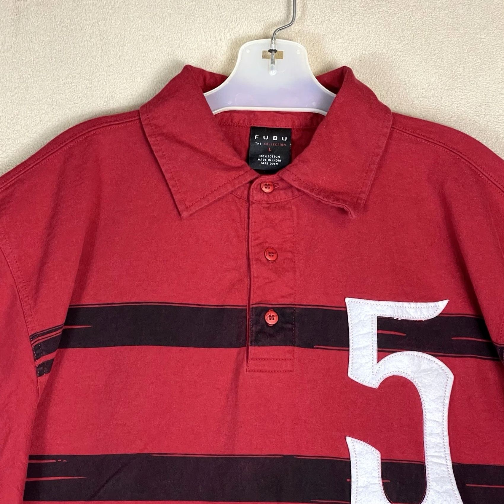 Fubu FUBU Polo Shirt Mens L Red The Collection Vintage Short Sleeve Rugby Knit Shirts Size US L / EU 52-54 / 3 - 2 Thumbnail