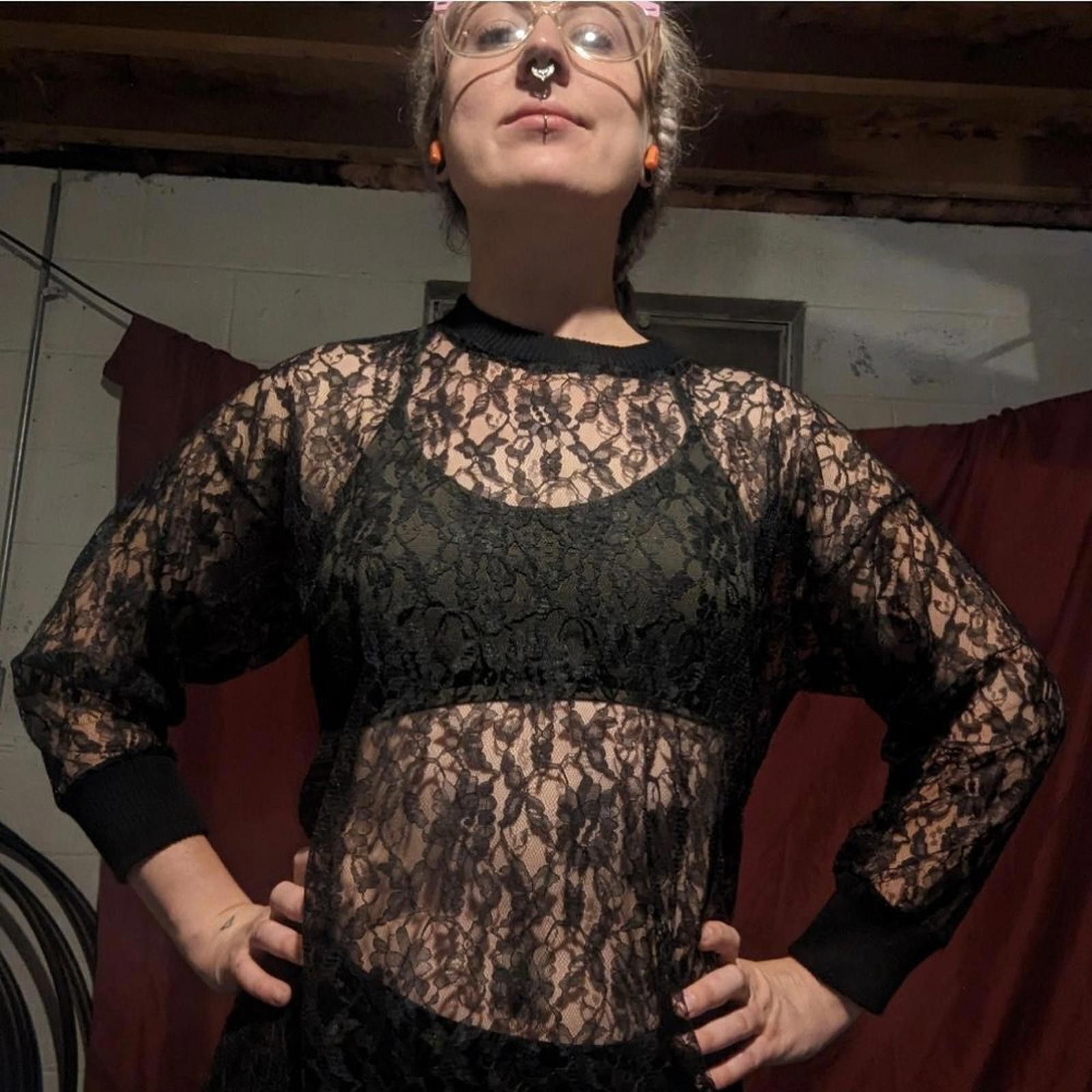 Designer VTG 80s Black Lace Sheer Whimsigoth Sweater Size L / US 10 / IT 46 - 1 Thumbnail