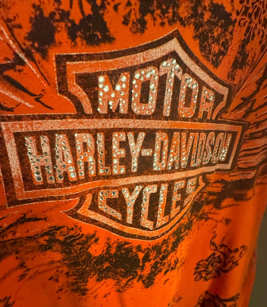 Harley Davidson Harley-Davidson Y2K Rhinestone Winged Logo Orange V-Neck Tee Size M / US 6-8 / IT 42-44 - 2 Thumbnail