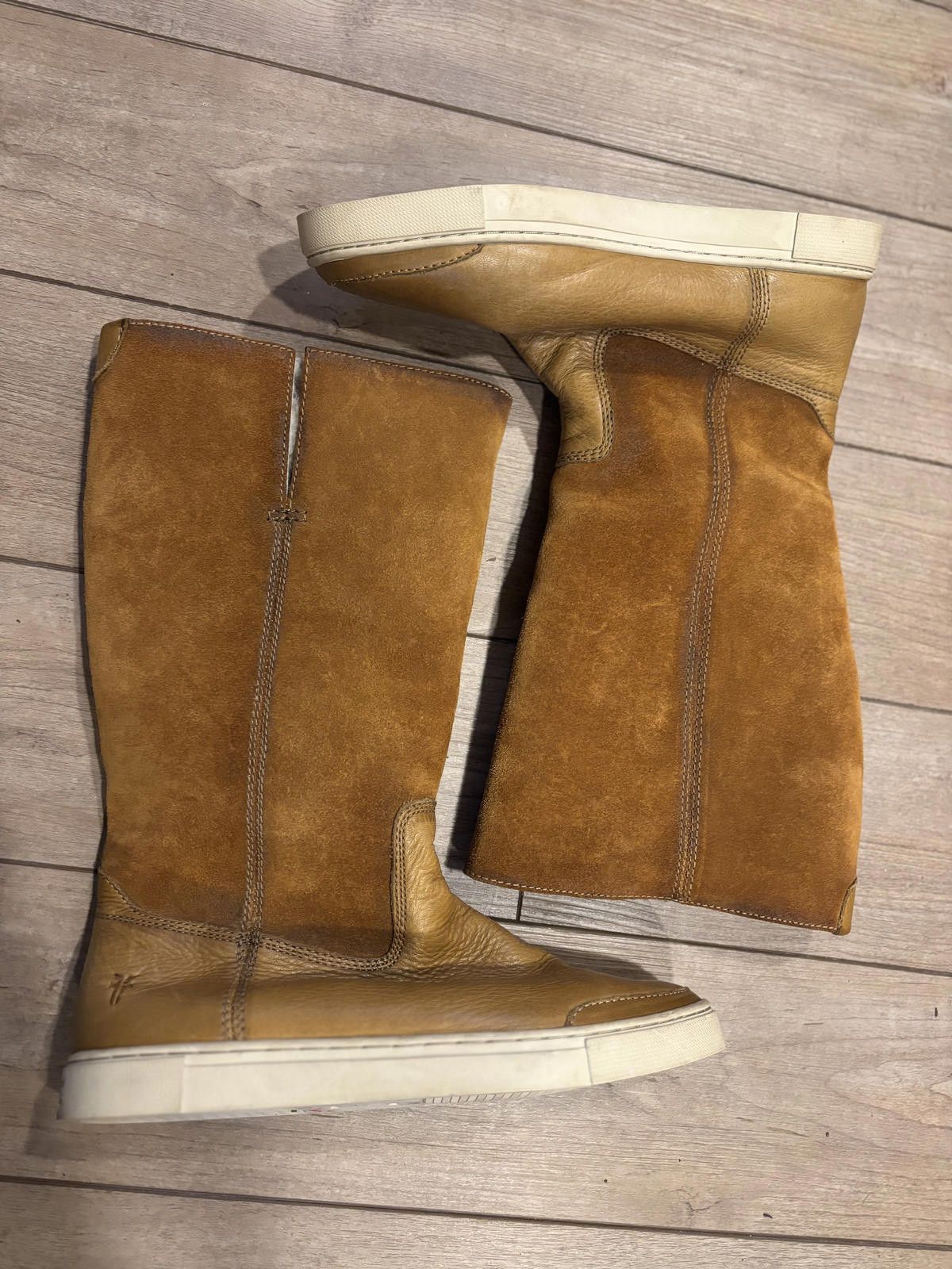 Frye Frye Women's Brown Leather and Suede Tall GEMMA Boots 6/6.5 Size US 6.5 / IT 36.5 - 2 Thumbnail